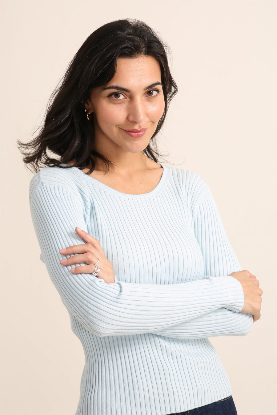 Pull col rond en maille côtelée