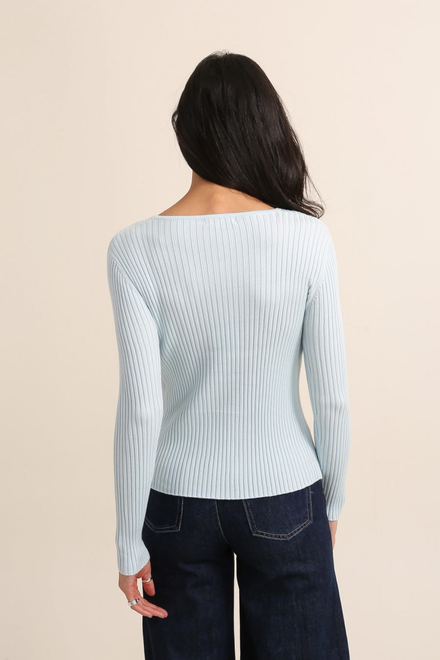 Pull col rond en maille côtelée