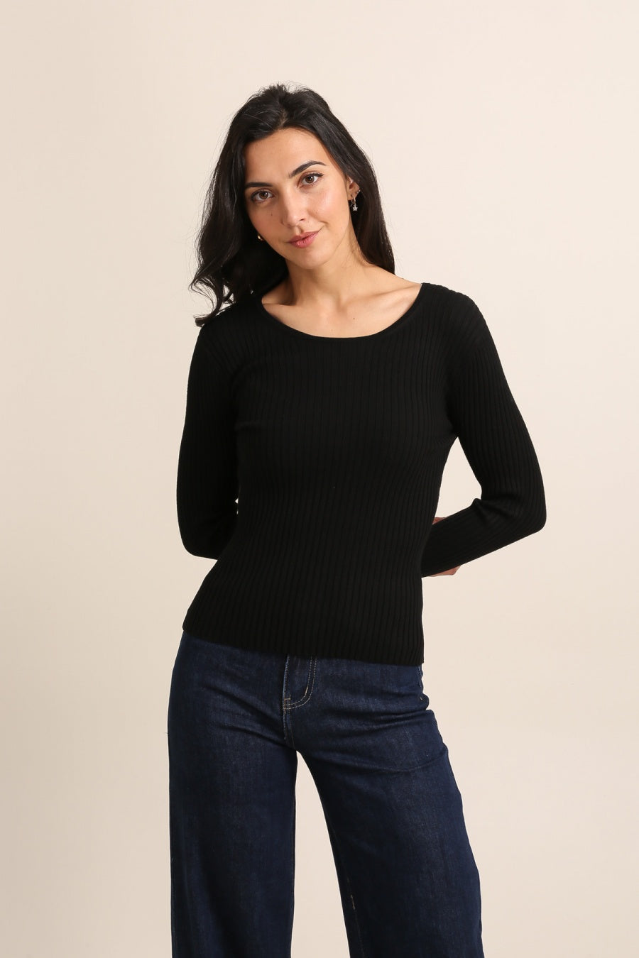 Pull col rond en maille côtelée