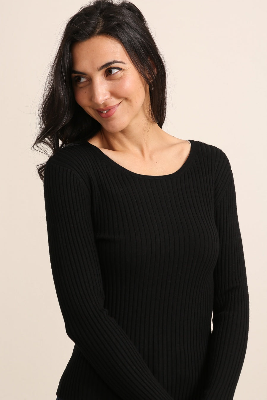 Pull col rond en maille côtelée