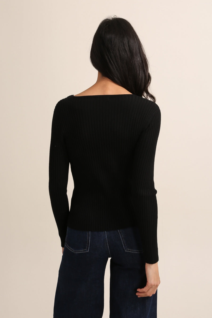 Pull col rond en maille côtelée