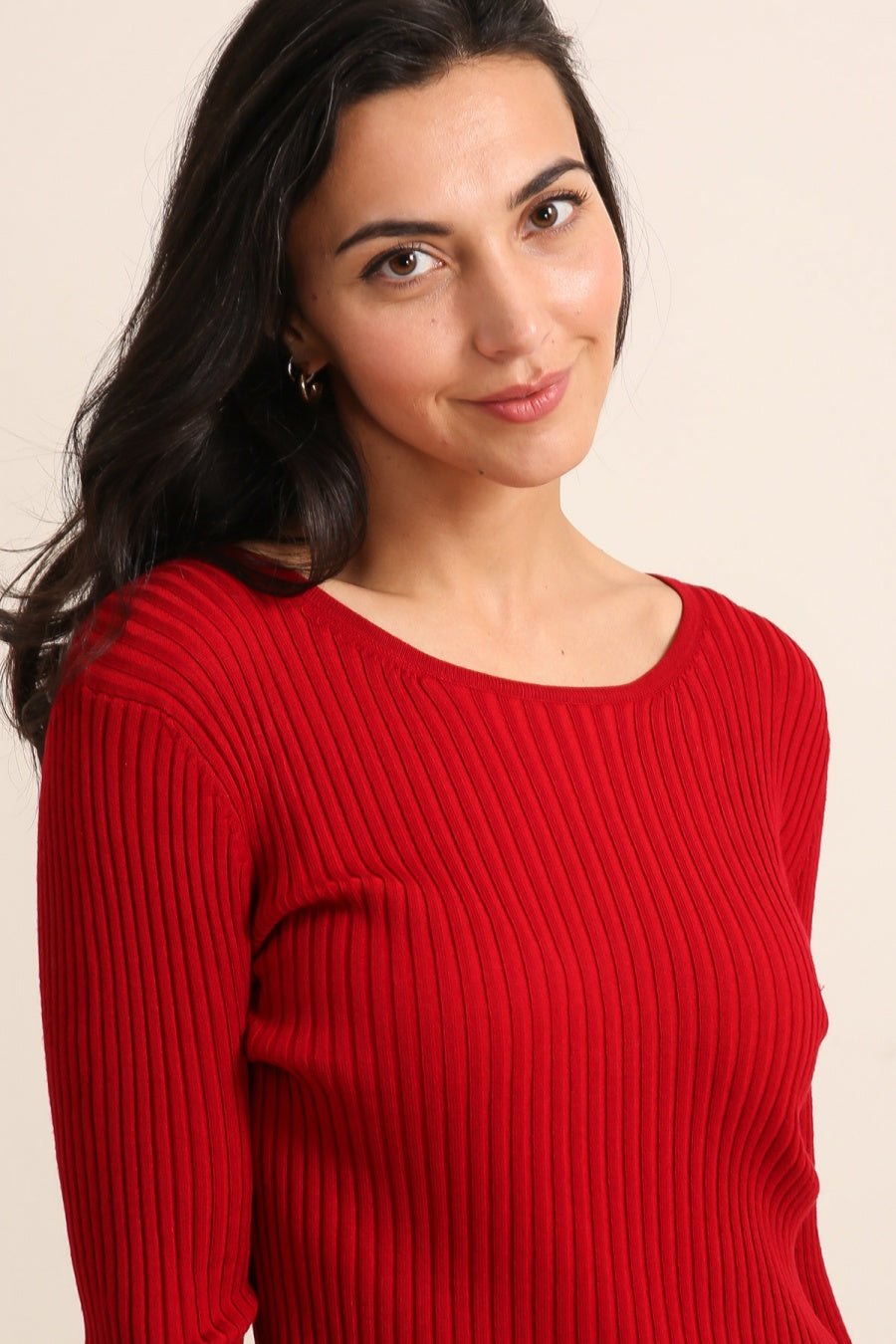 Pull col rond en maille côtelée