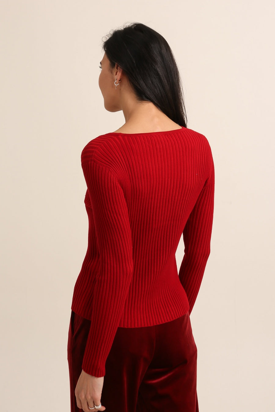 Pull col rond en maille côtelée