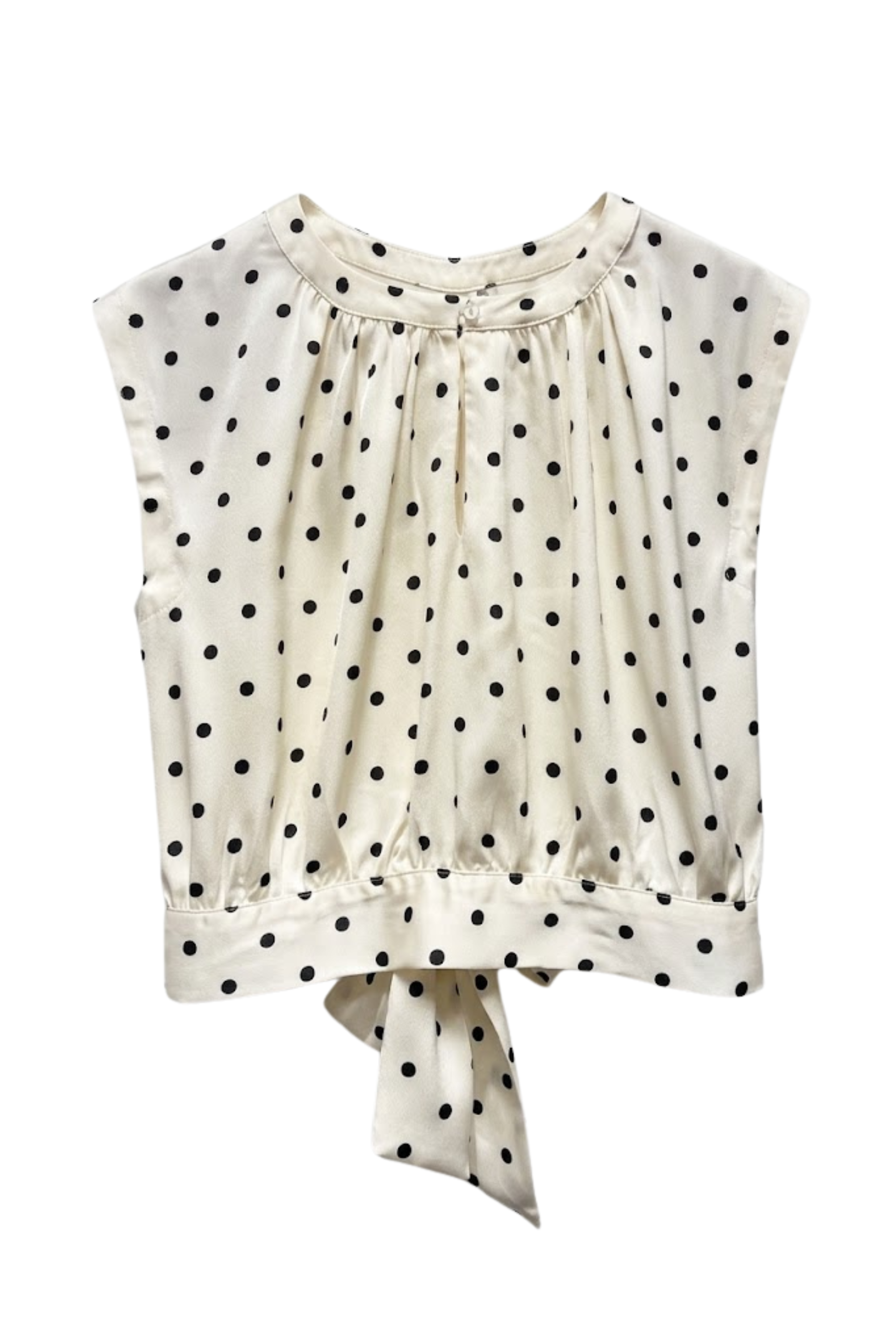 Crop-top soyeux Maguie noeud au dos à pois