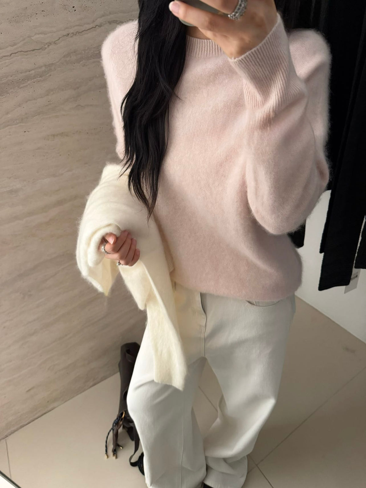 Pull col rond fluffy laine & cachemire