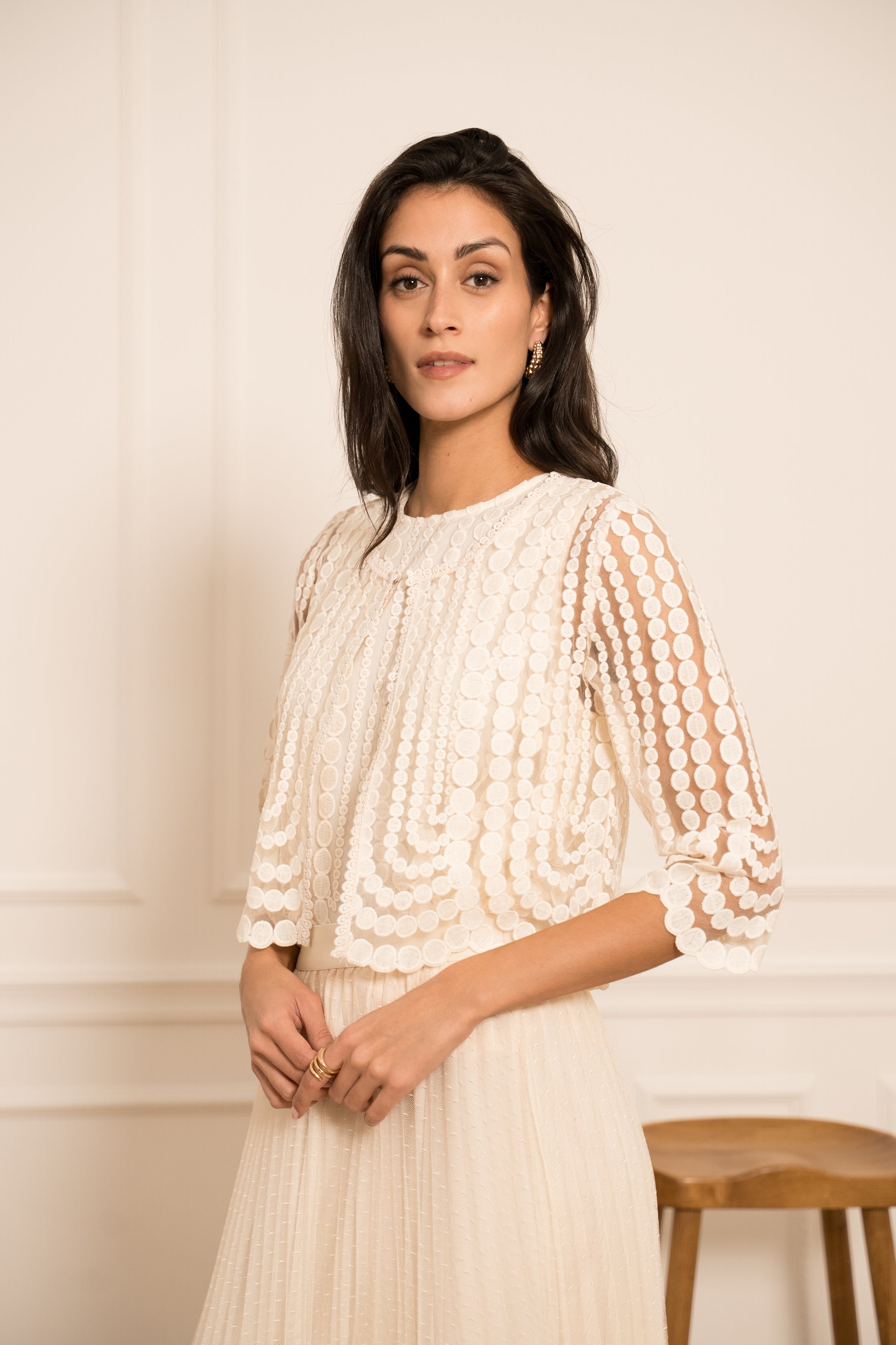 Gilet boléro Selena en dentelle guipure