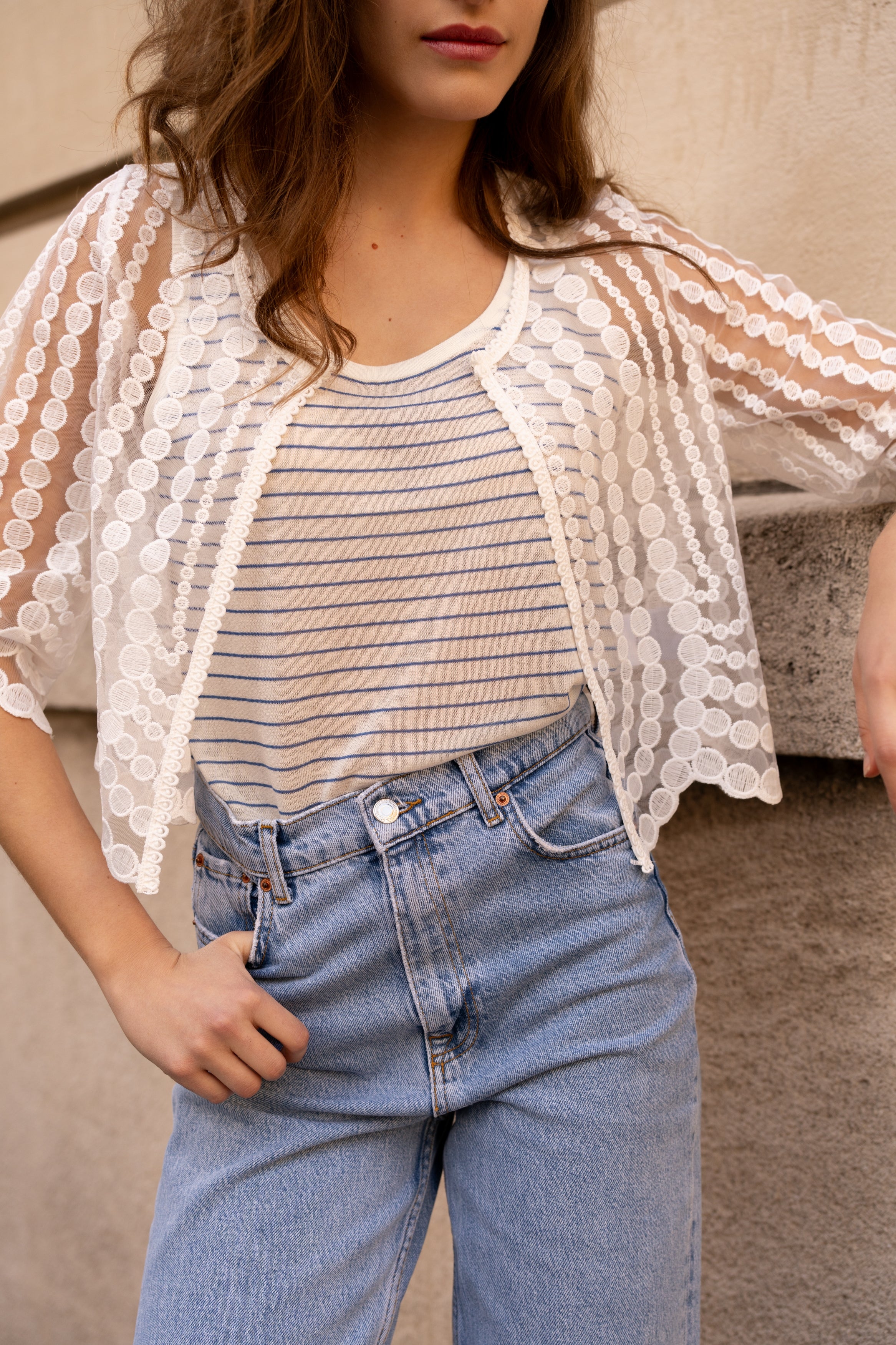 Gilet boléro Selena en dentelle guipure