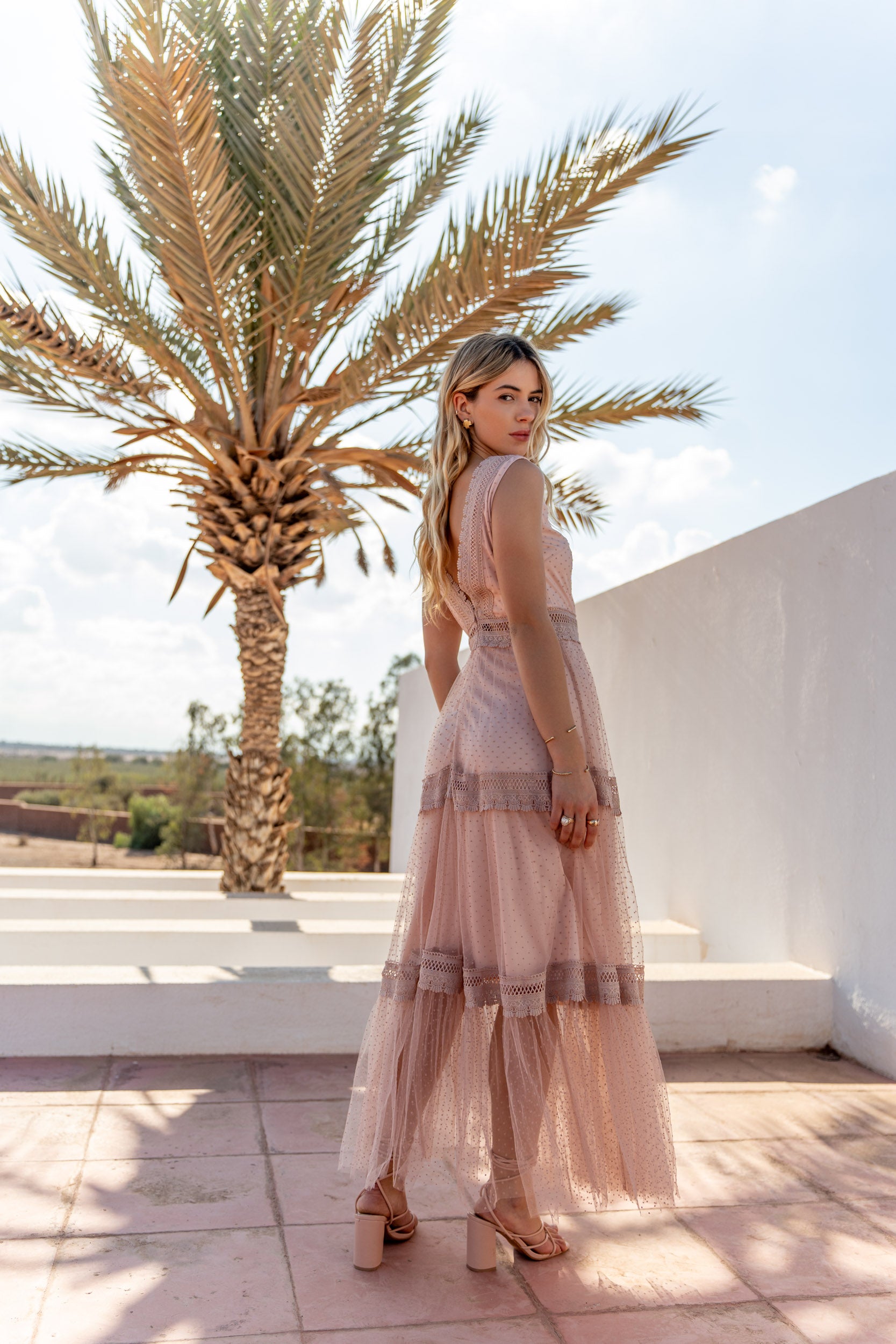 Nikky dotted tulle long dress