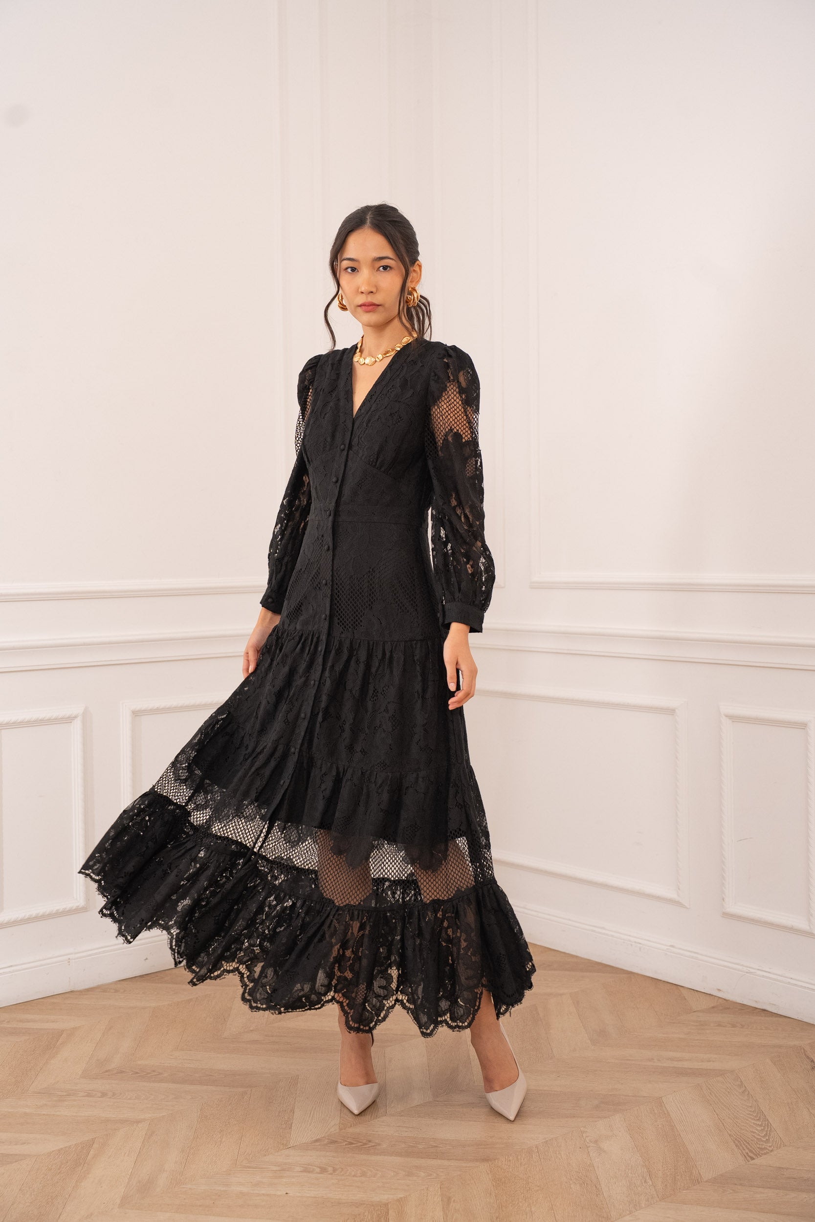 Robe longue Avril en dentelle