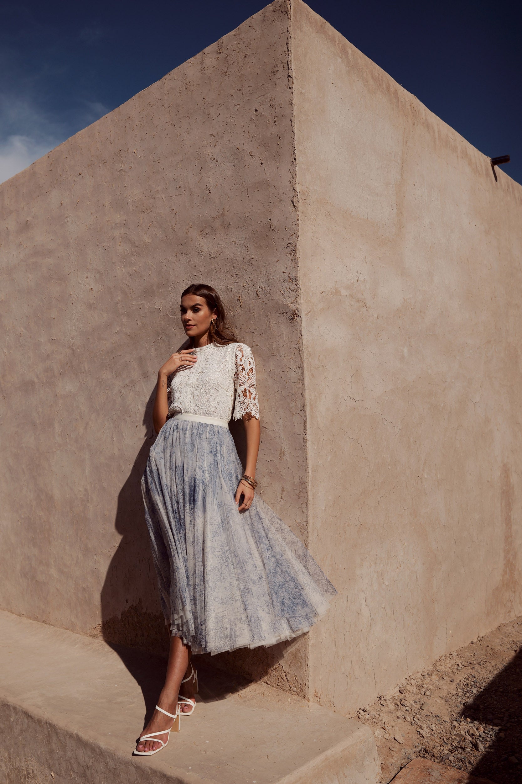 Jupe Ambre en tulle imprimé toile de Jouy