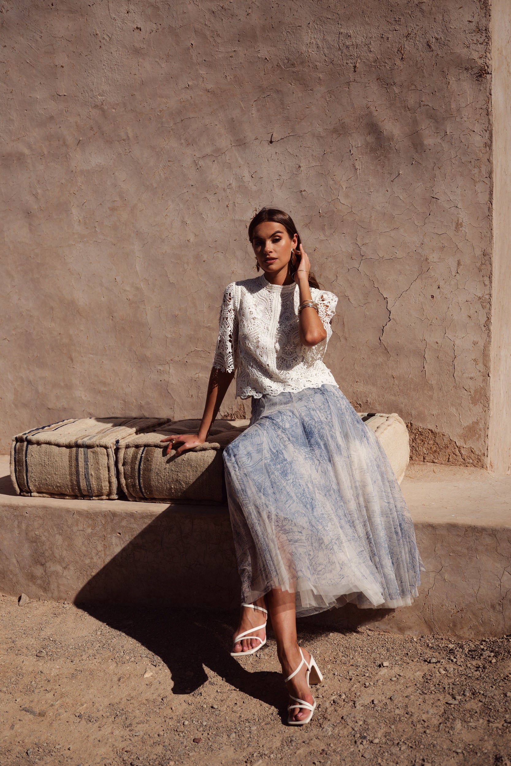 Jupe Ambre en tulle imprimé toile de Jouy