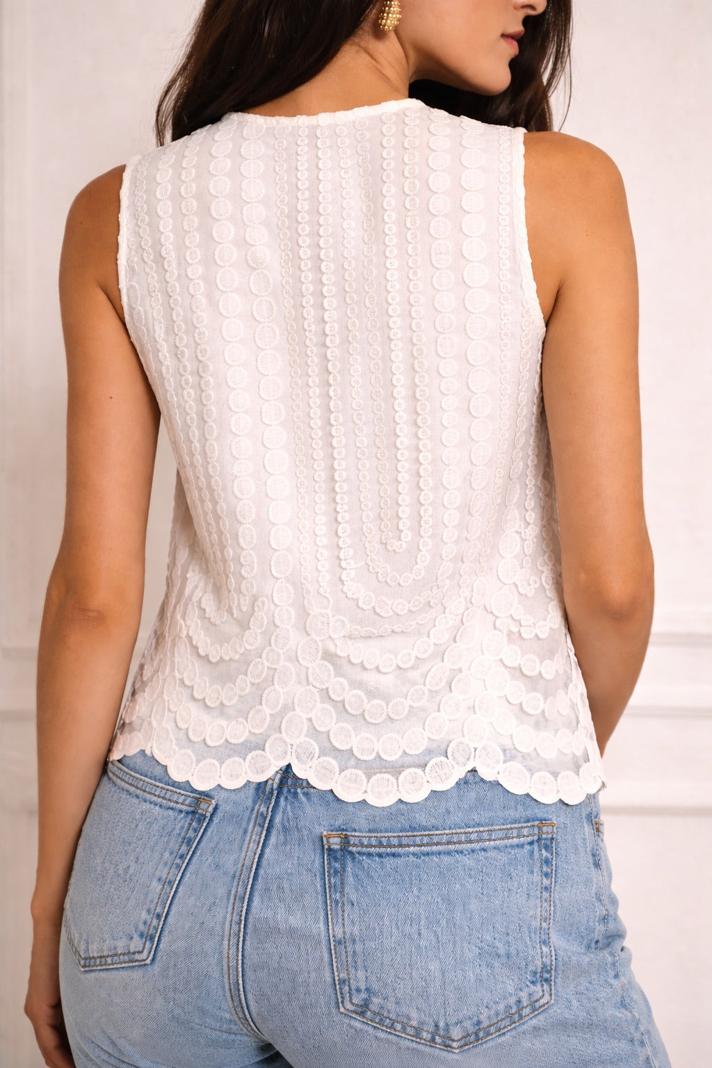 Top débardeur en tulle brodé
