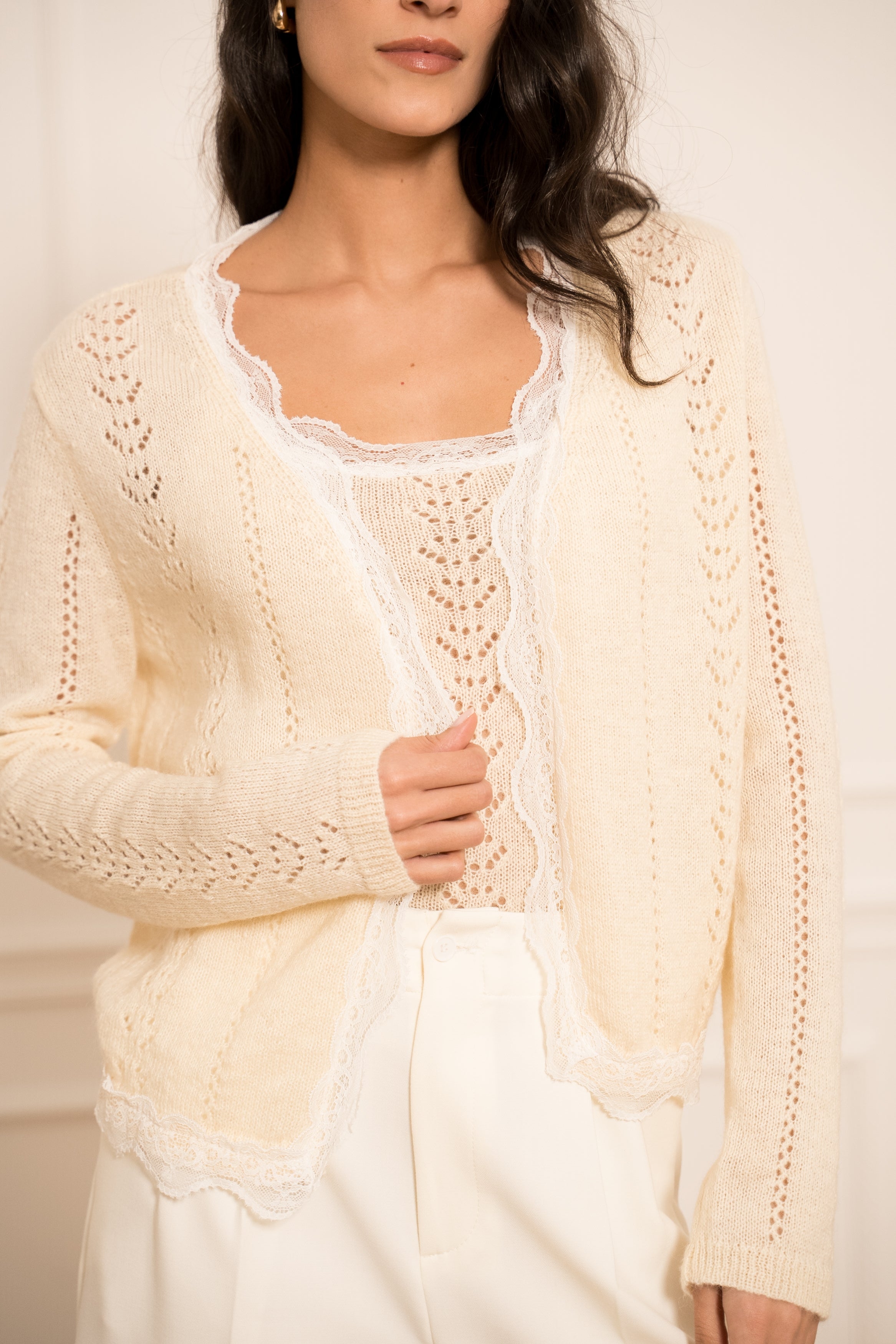 Twinset gilet & top maille mohair & dentelle