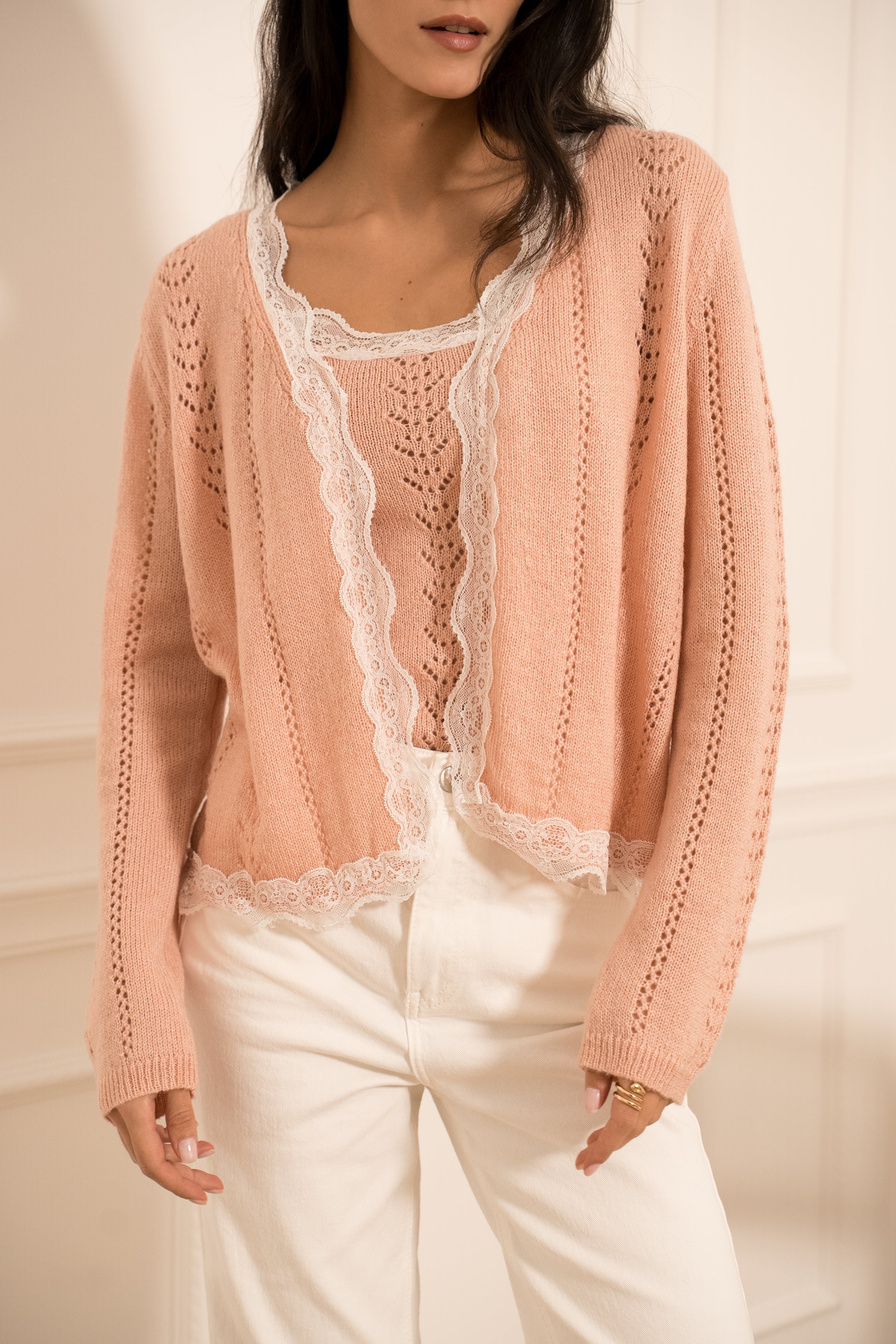 Twinset gilet & top maille mohair & dentelle