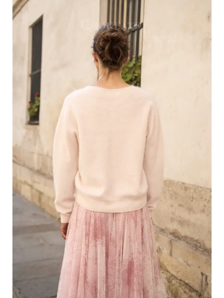 Pull cachemire & laine brossé col V
