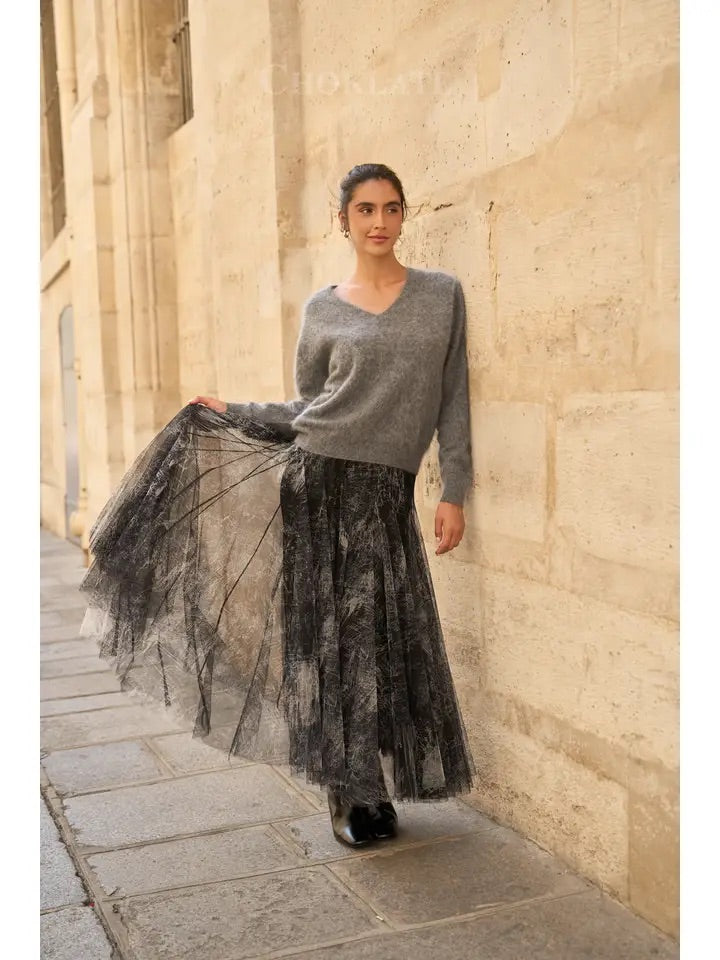 Pull cachemire & laine brossé col V