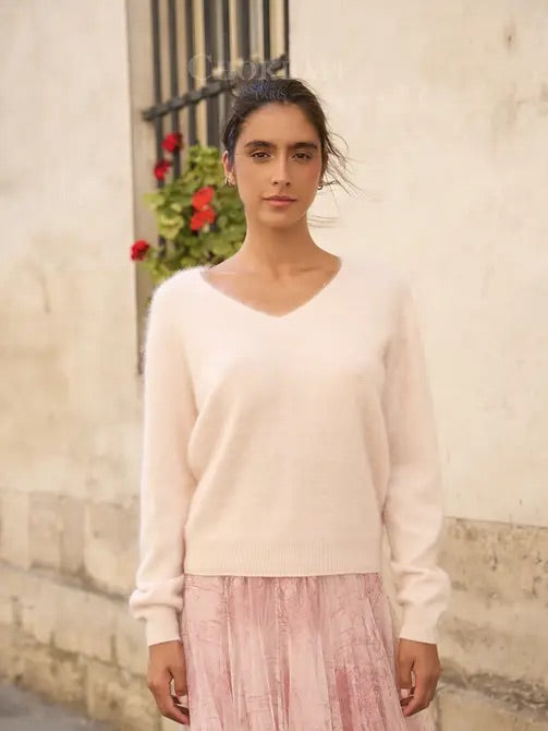 Pull cachemire & laine brossé col V
