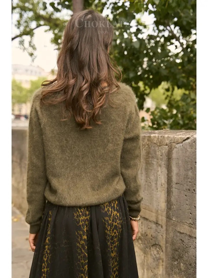 Pull cachemire & laine brossé col V