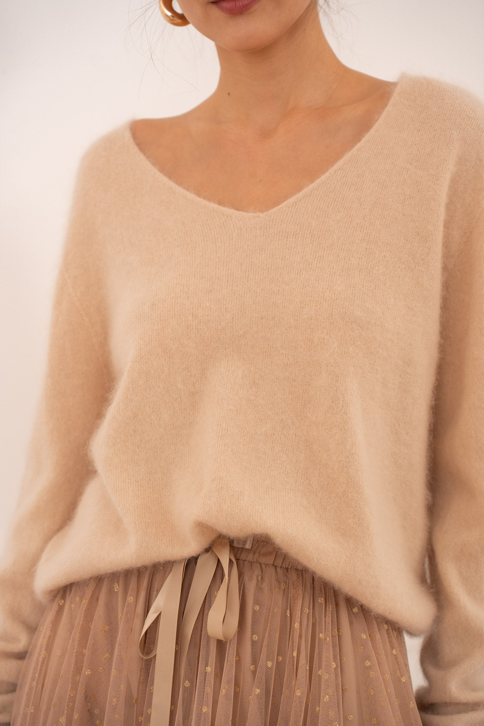 Pull cachemire & laine brossé col V