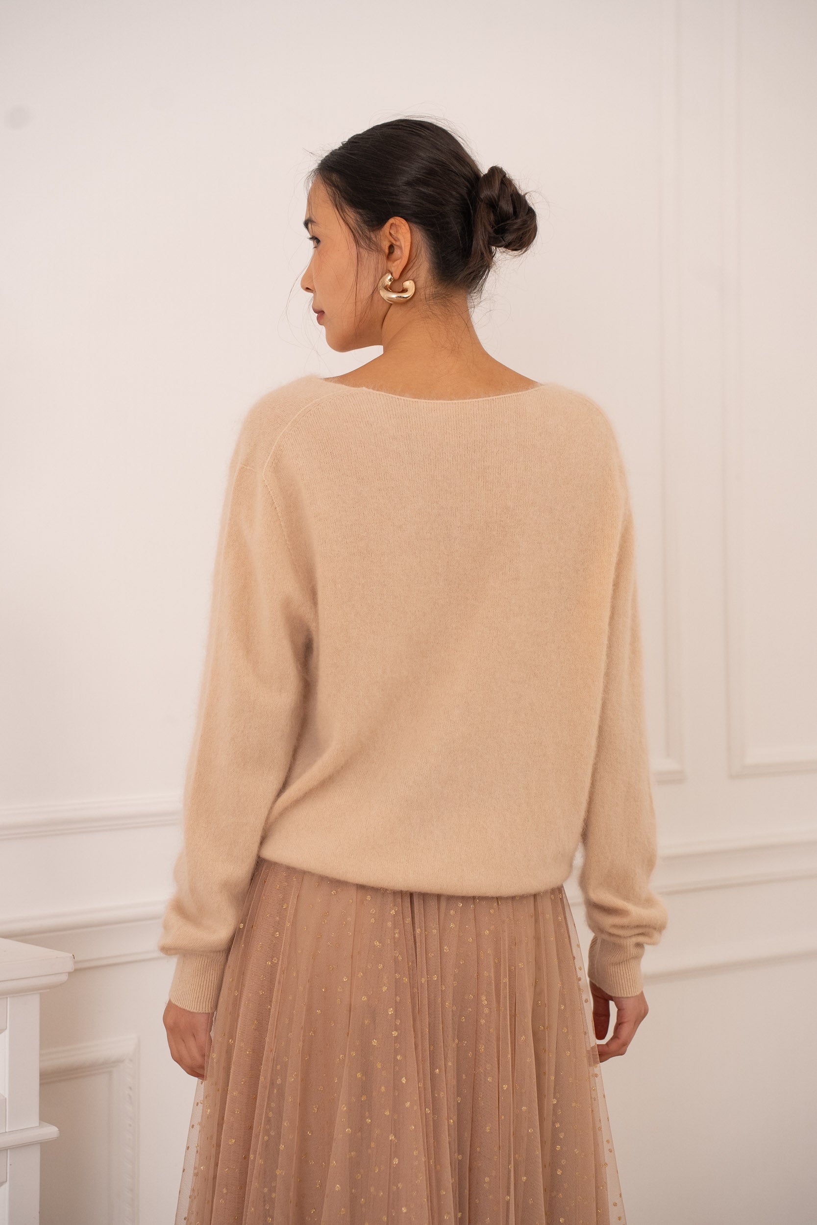 Pull cachemire & laine brossé col V