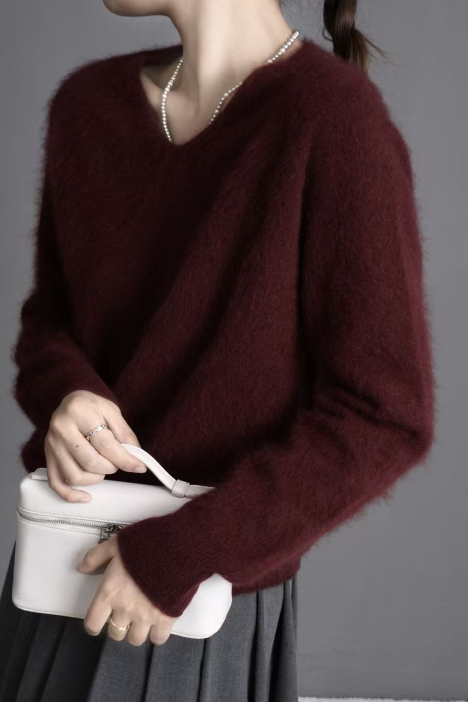 Pull cachemire & laine brossé col V