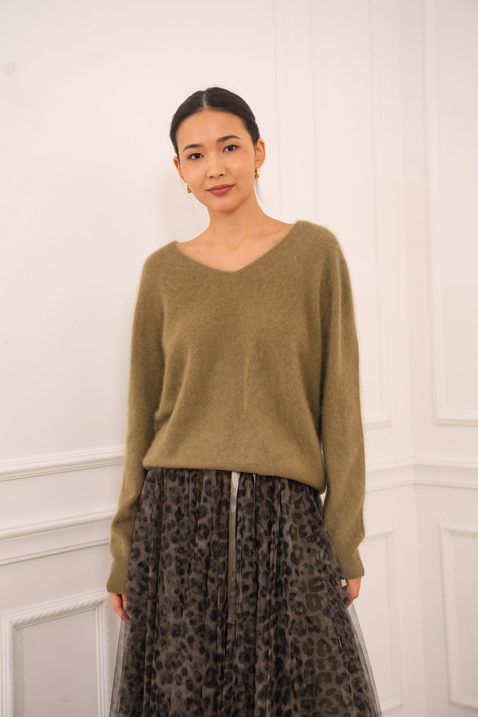 Pull cachemire & laine brossé col V