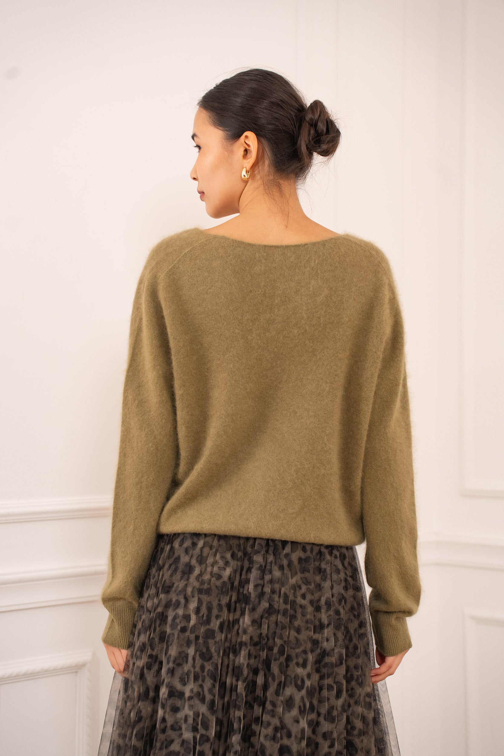 Pull cachemire & laine brossé col V