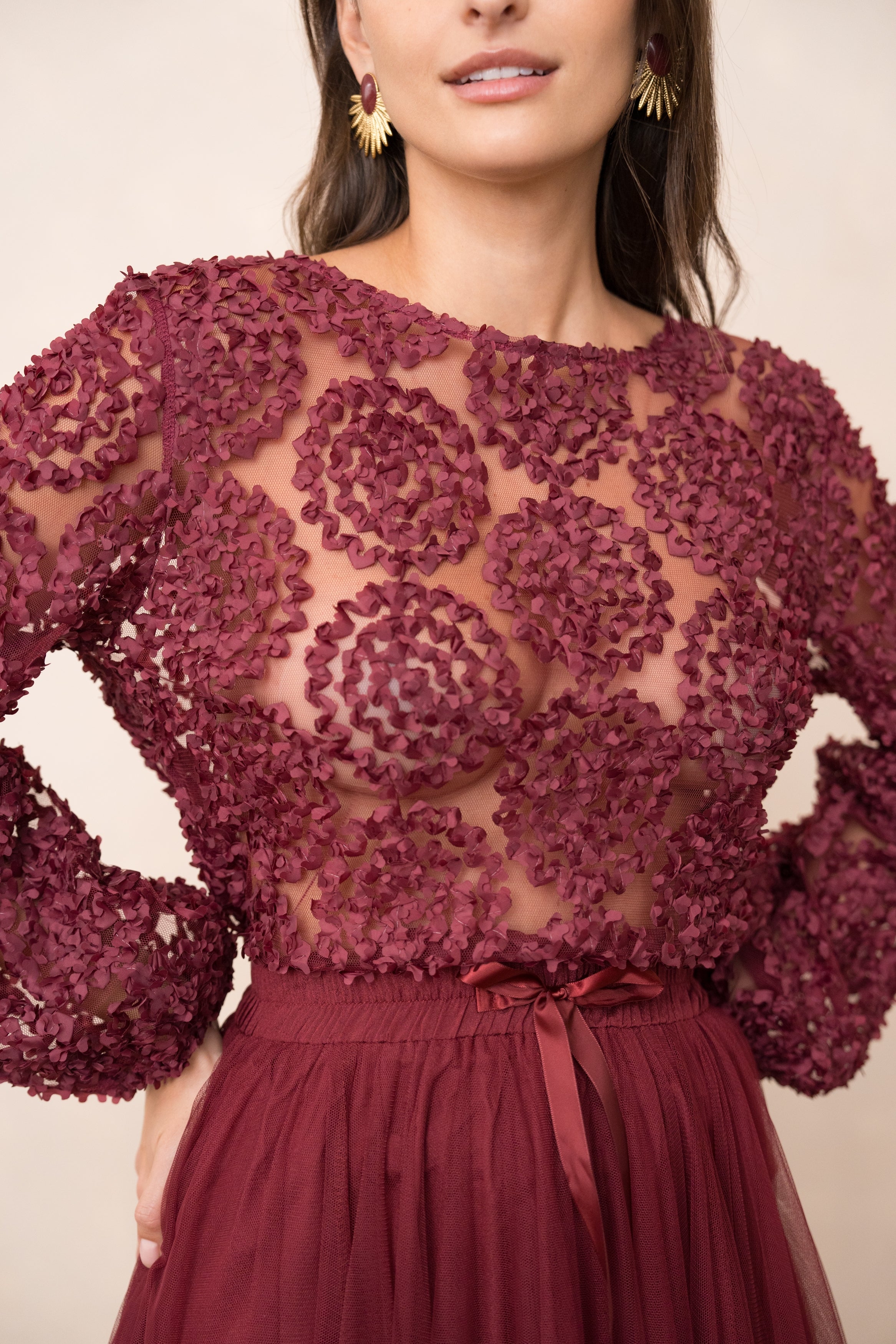 Blouse dentelle à rosaces