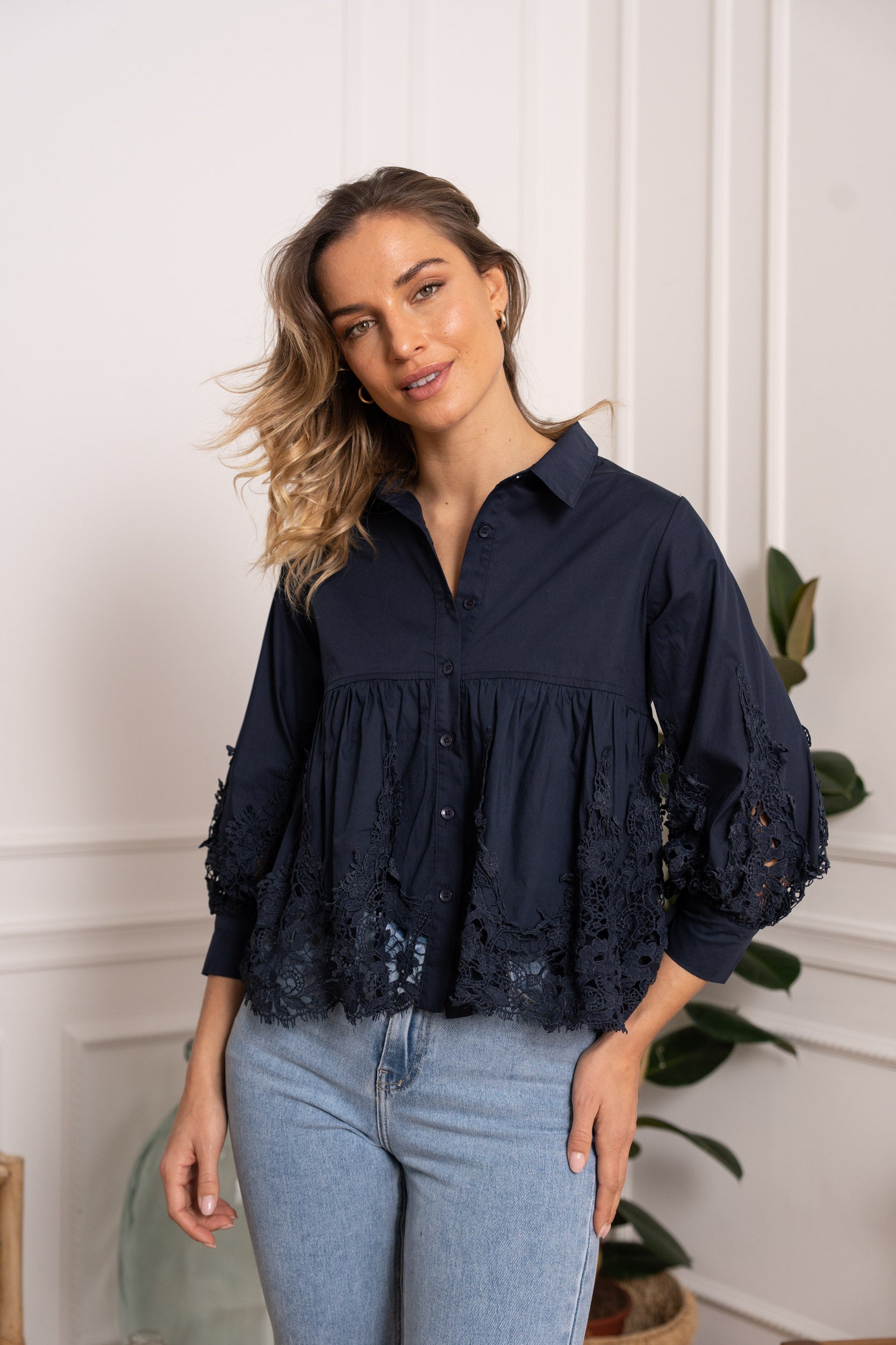 Aimie cotton and guipure shirt