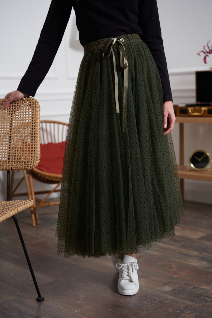 Jupe Aria en tulle plumetis à pois