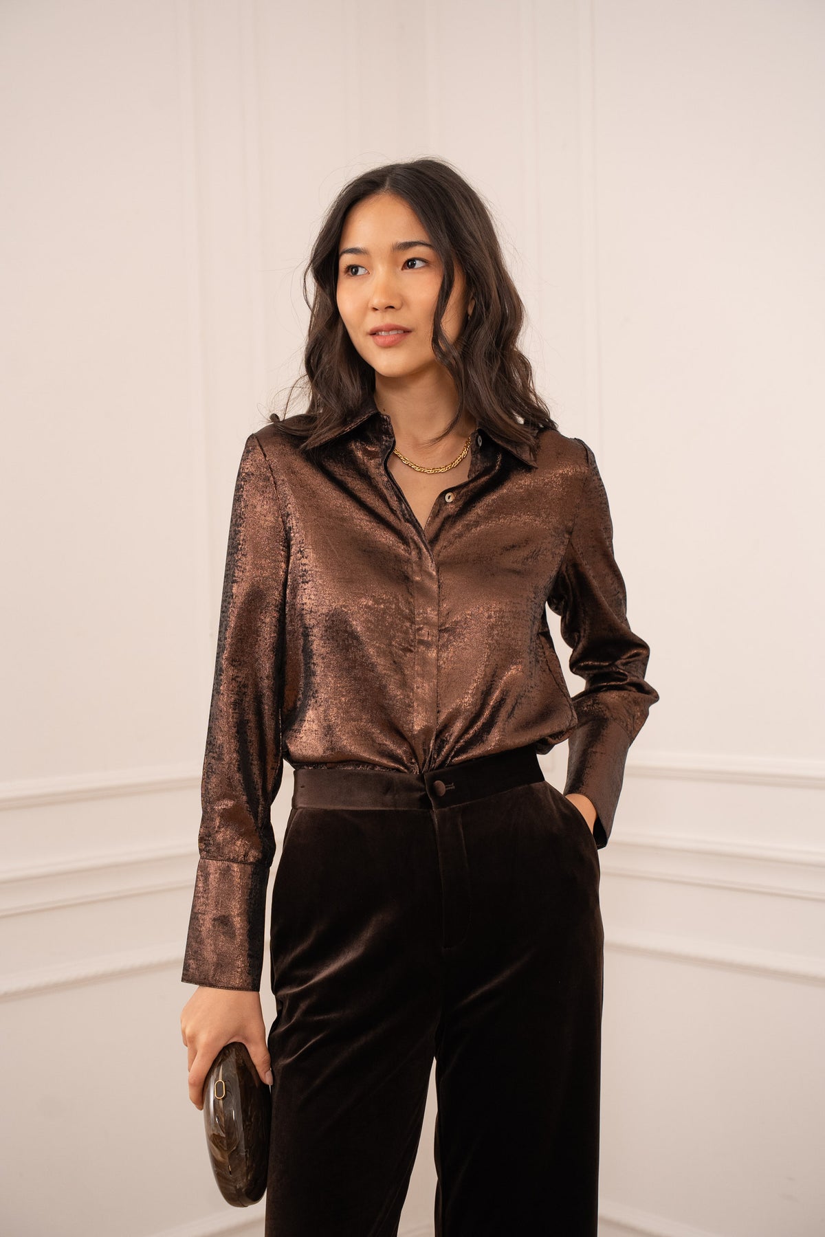 Chemise Léa métallisée brillante