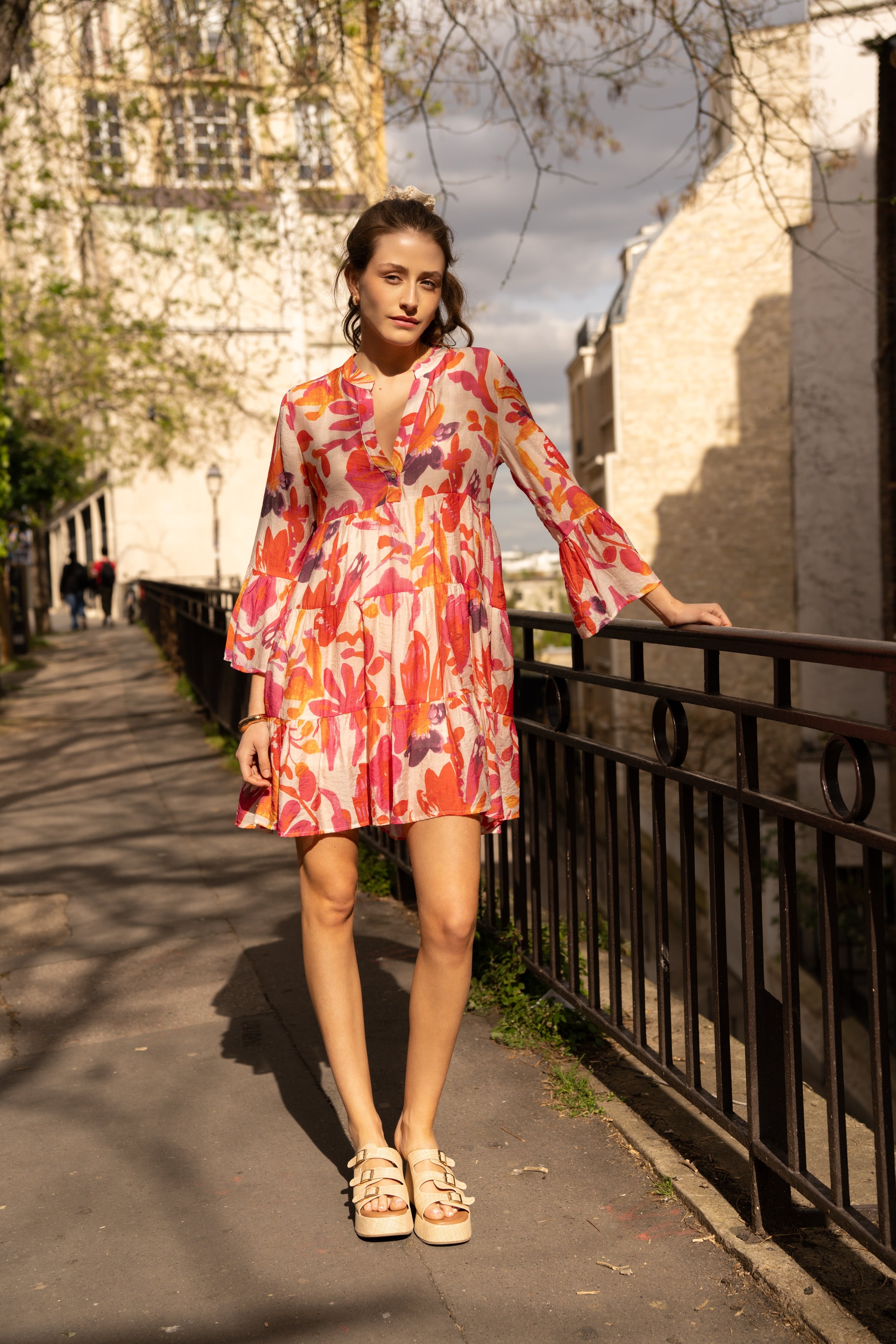 Short silk printed Saint-Tropez dress