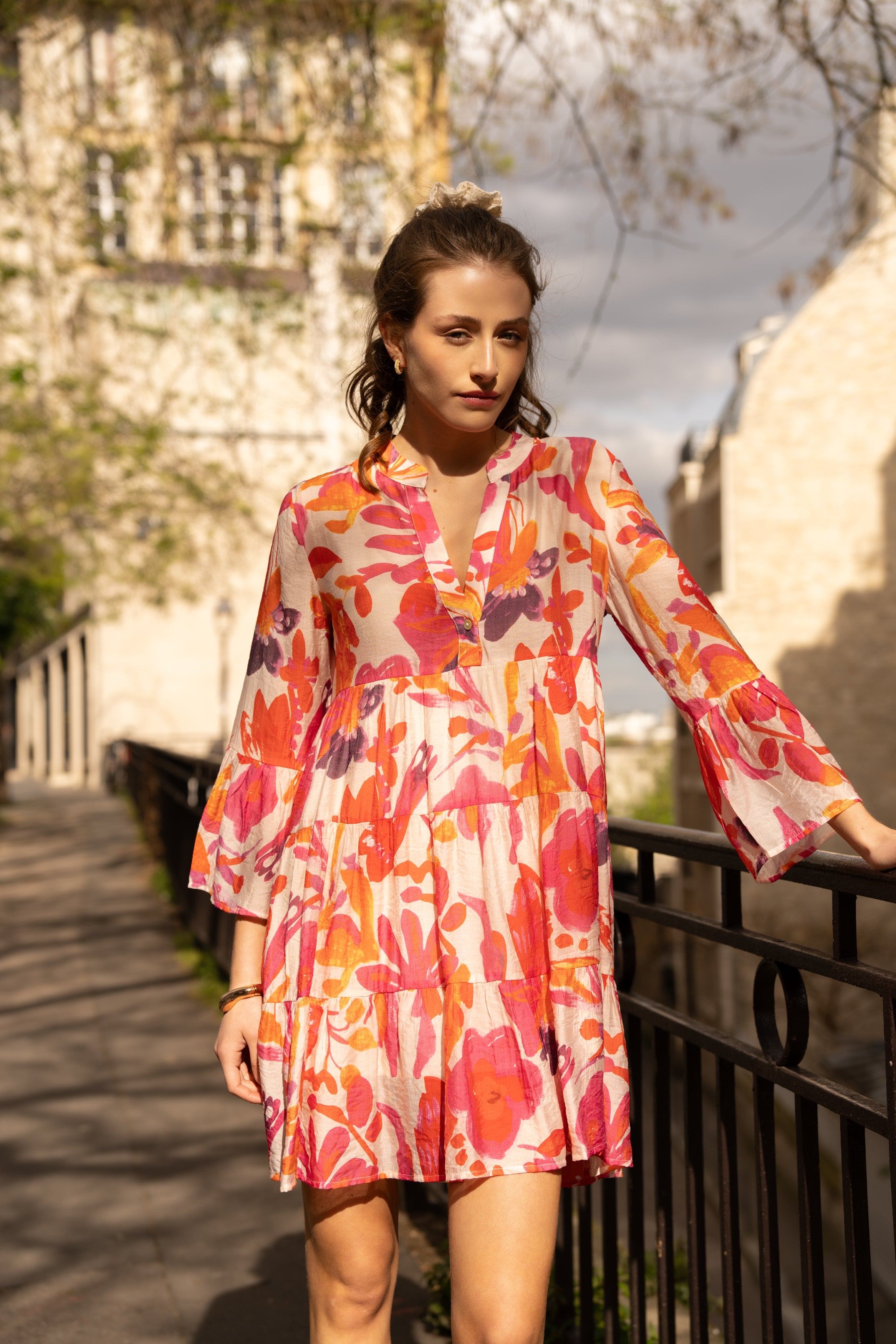Short silk printed Saint-Tropez dress