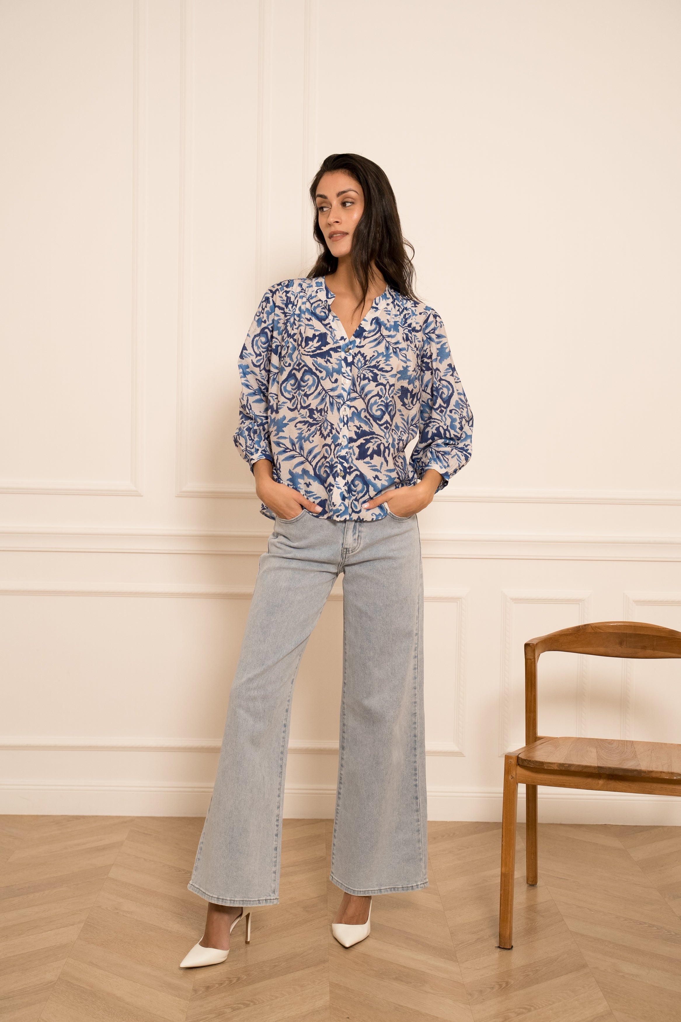 Eléna shirt in floral printed silk