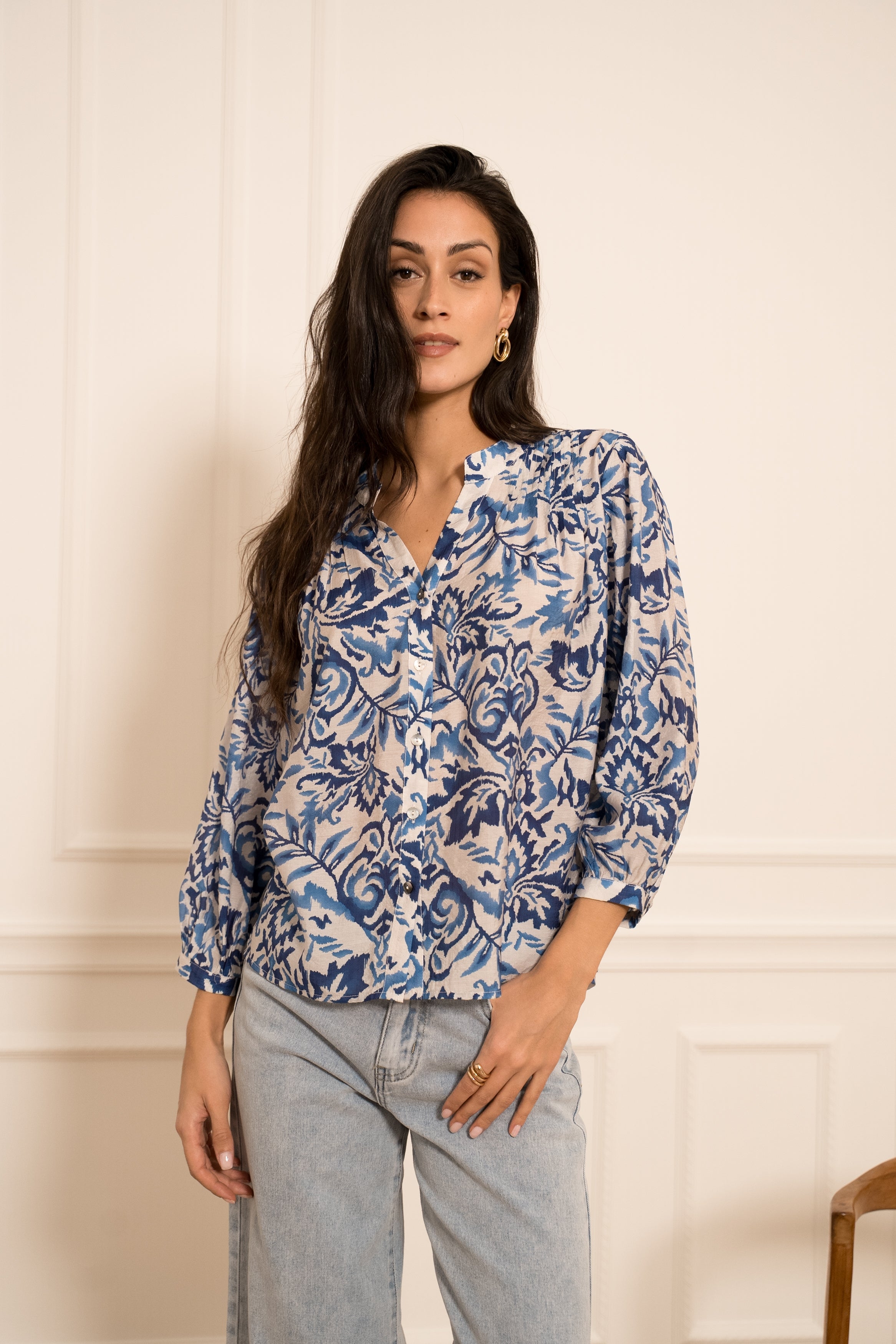 Eléna shirt in floral printed silk