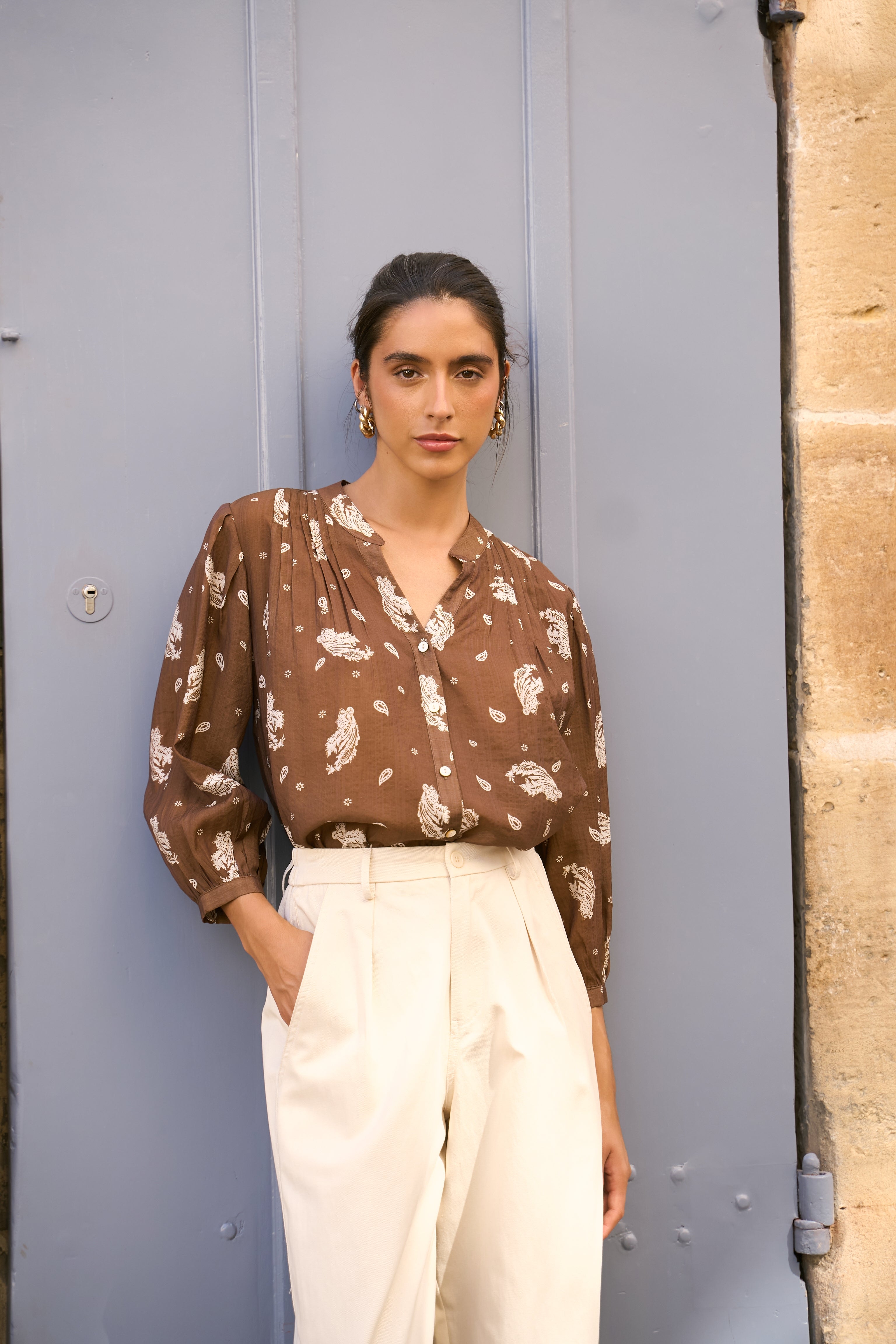 Eléna shirt in floral printed silk