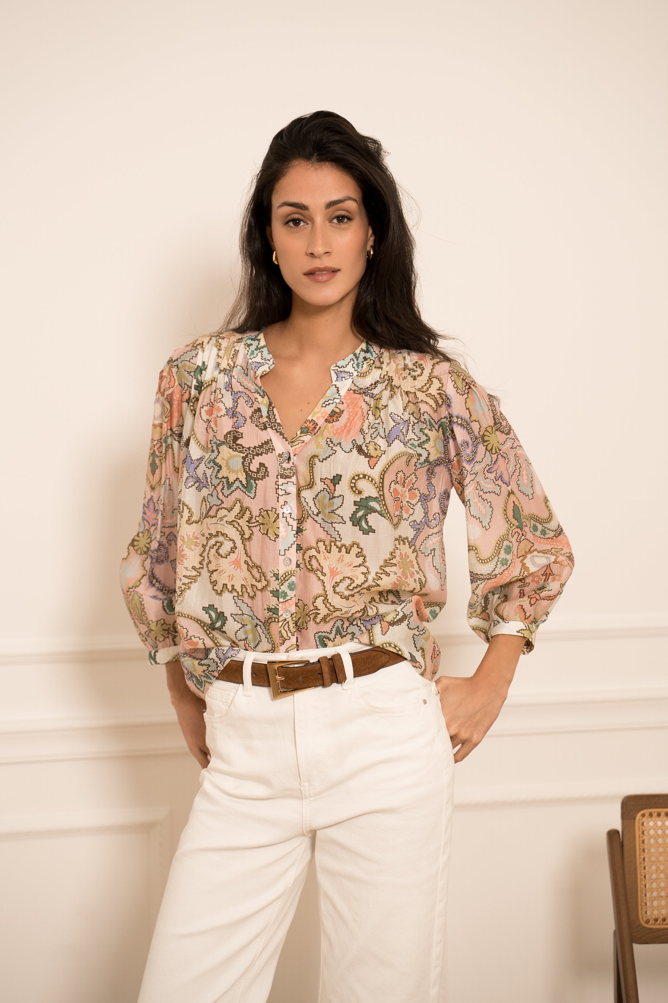 Eléna shirt in floral printed silk
