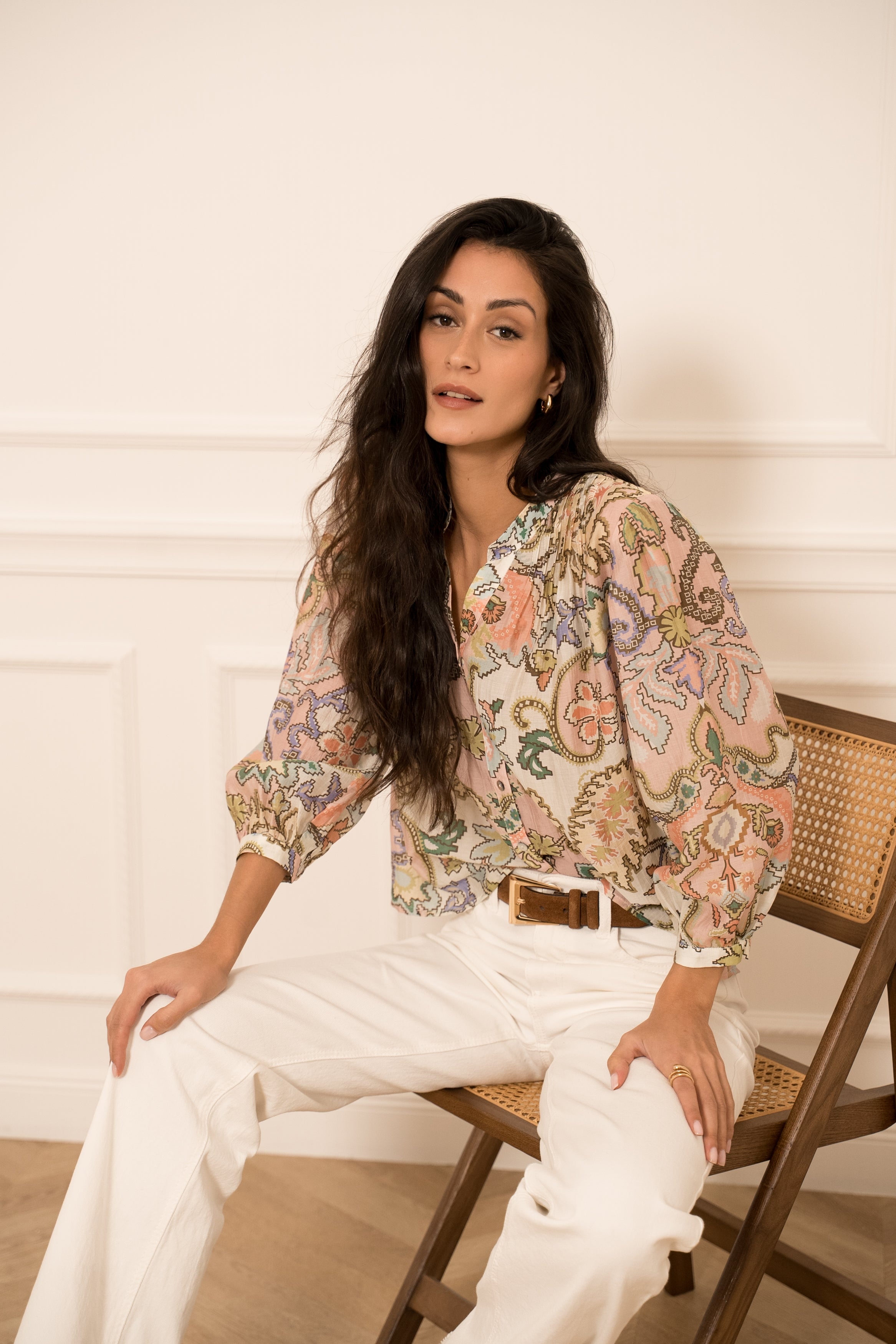 Eléna shirt in floral printed silk