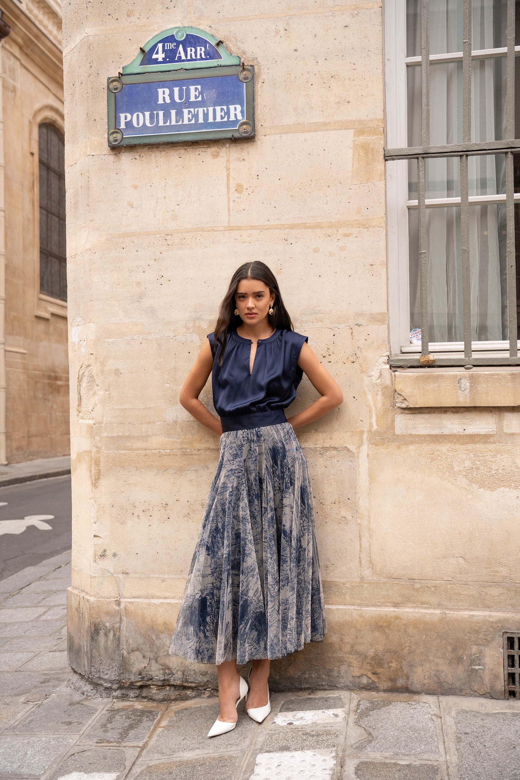 Jupe Ambre en tulle imprimé toile de Jouy