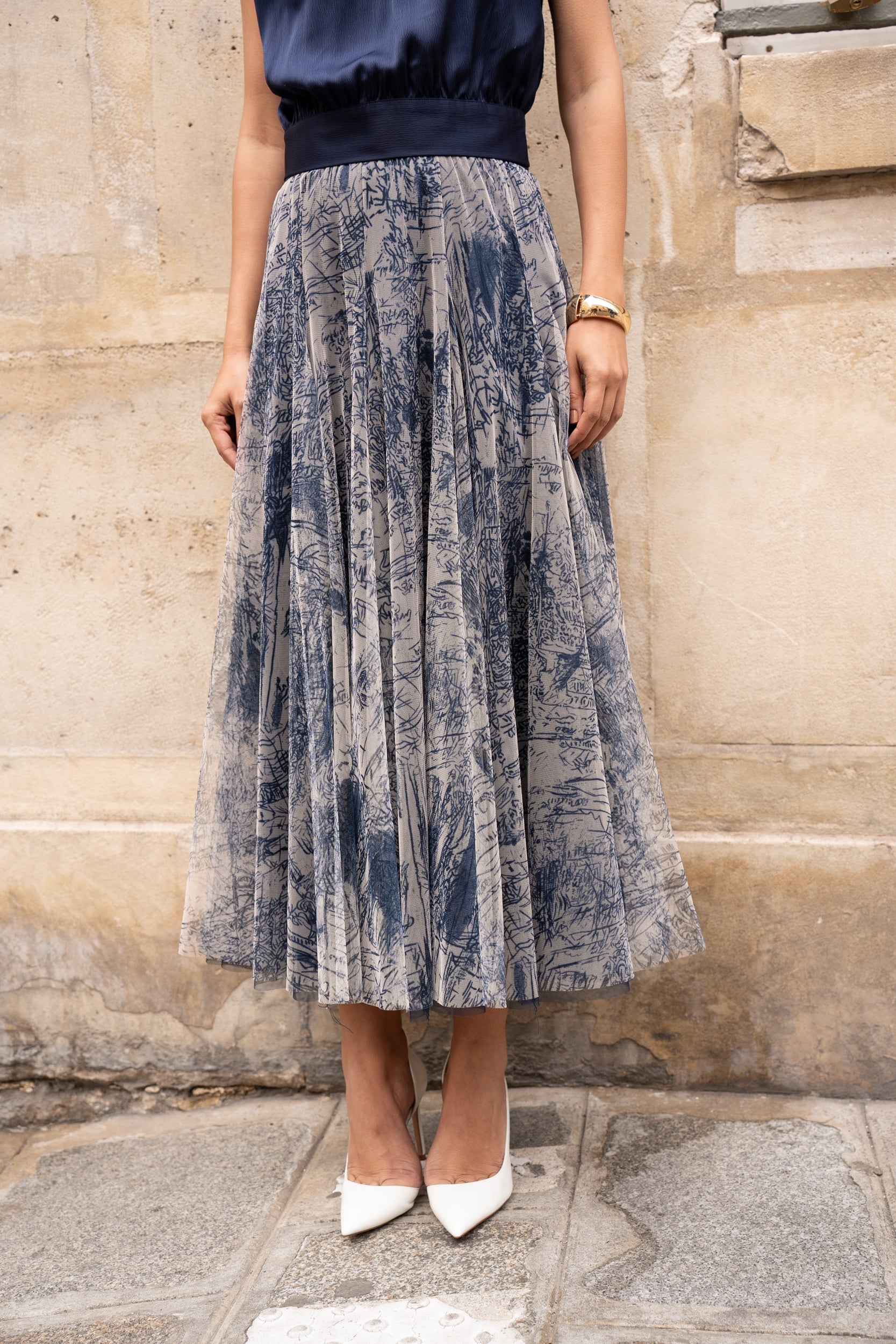 Jupe Ambre en tulle imprimé toile de Jouy