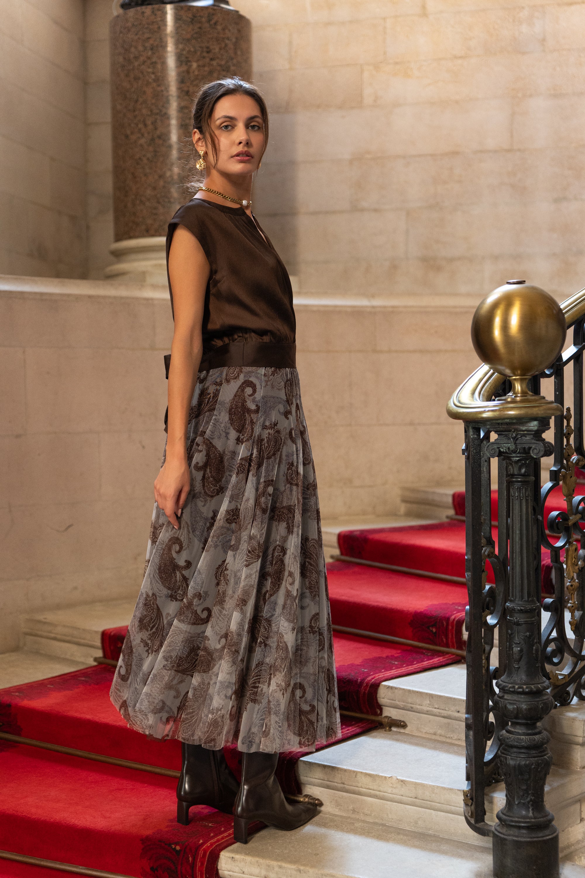 Jupe Ambre en tulle imprimé paisley