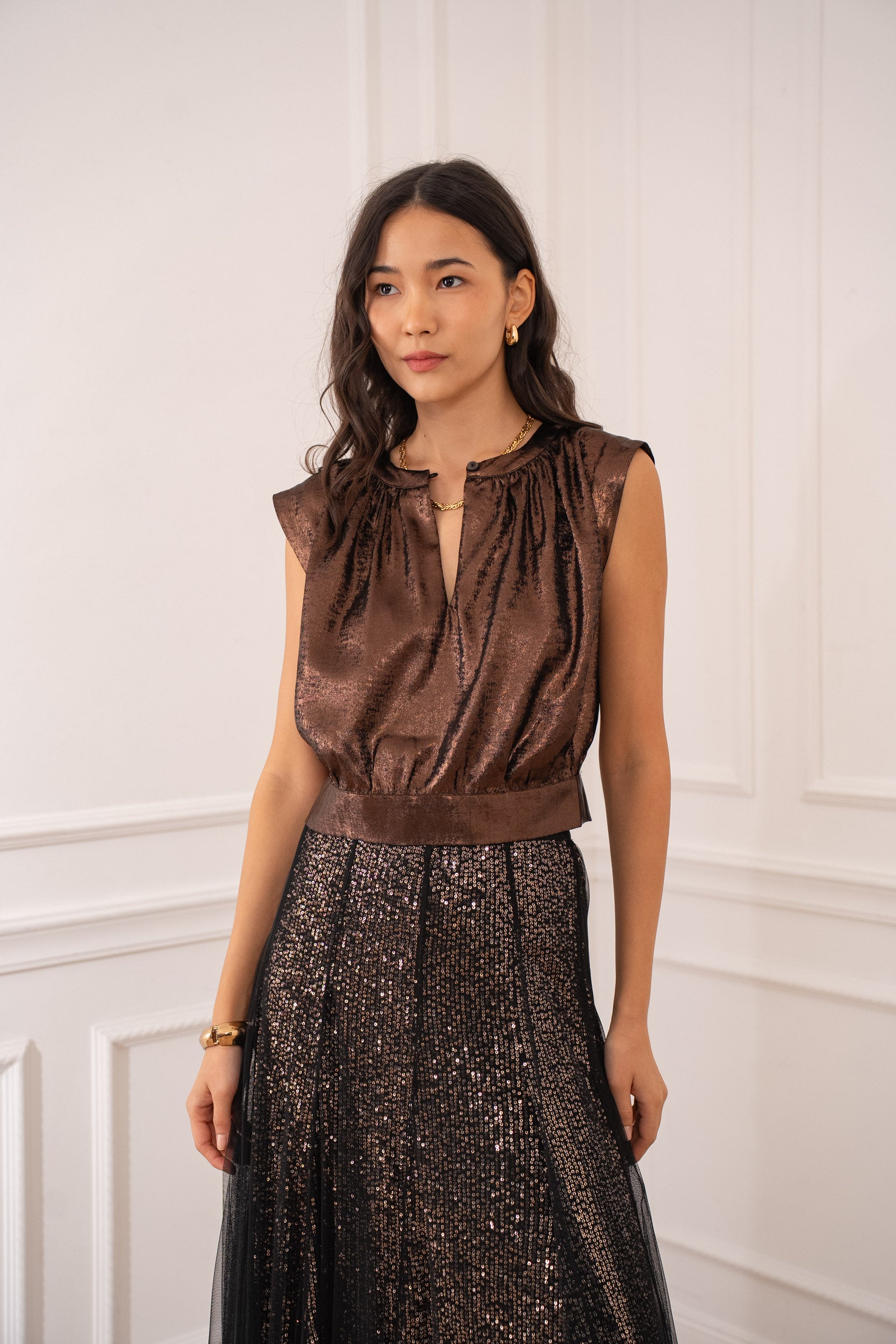 Top Maguie métallisé à nouer