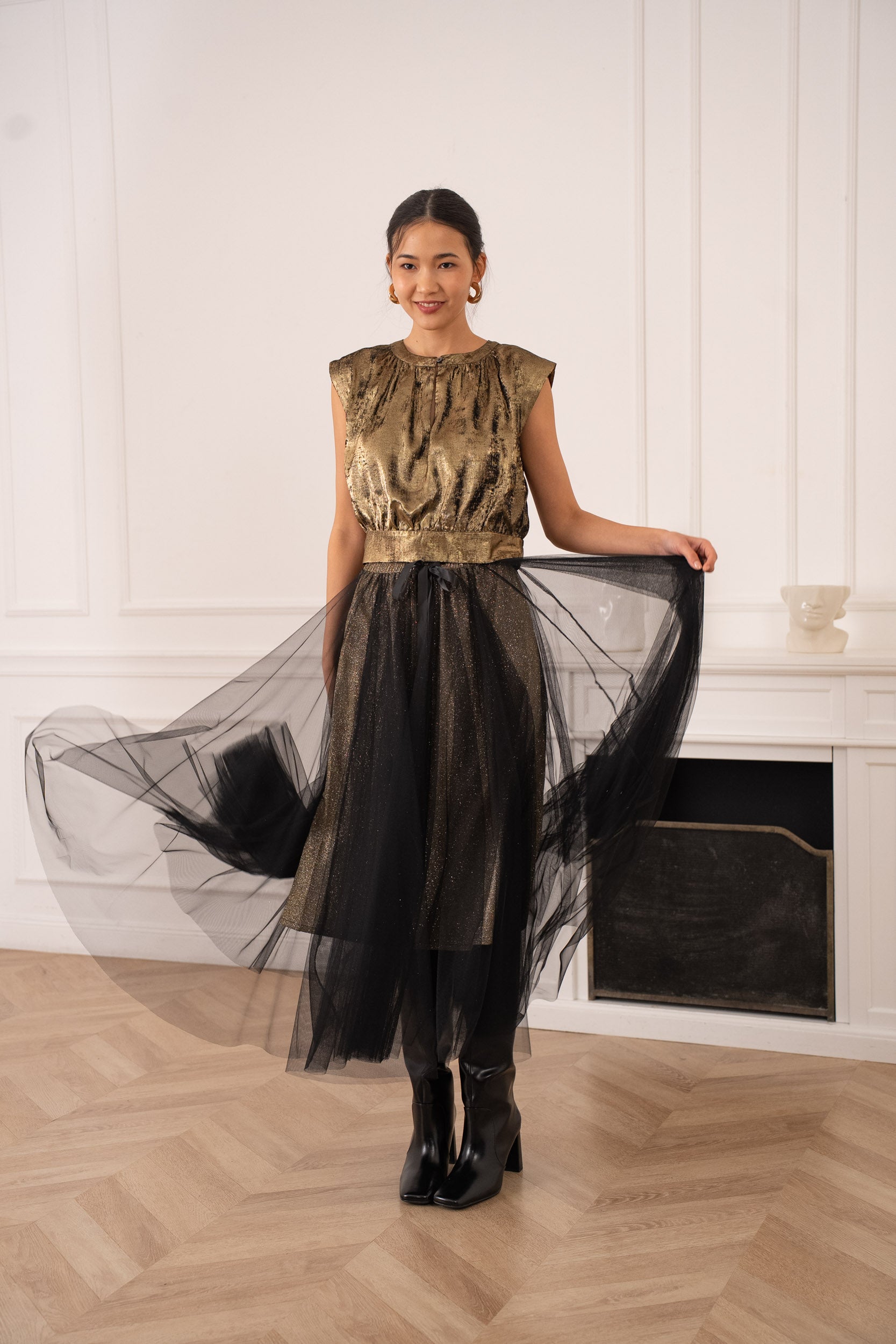 Jupe Aria en tulle à doublure pailletée