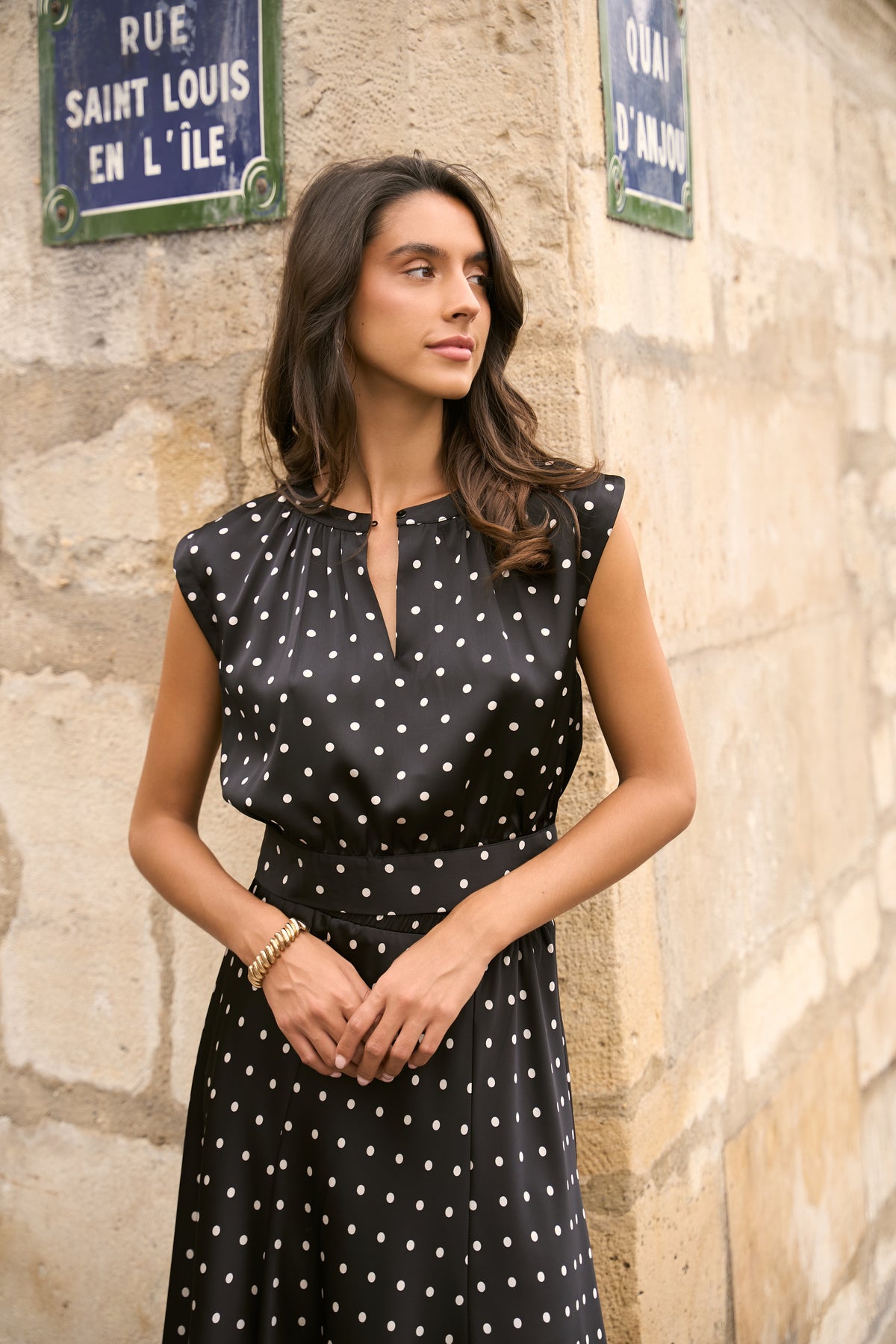 Crop-top soyeux Maguie noeud au dos à pois