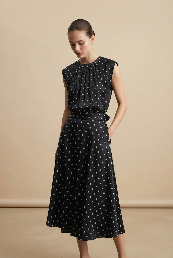 Jupe sirène Valentine en satin à pois