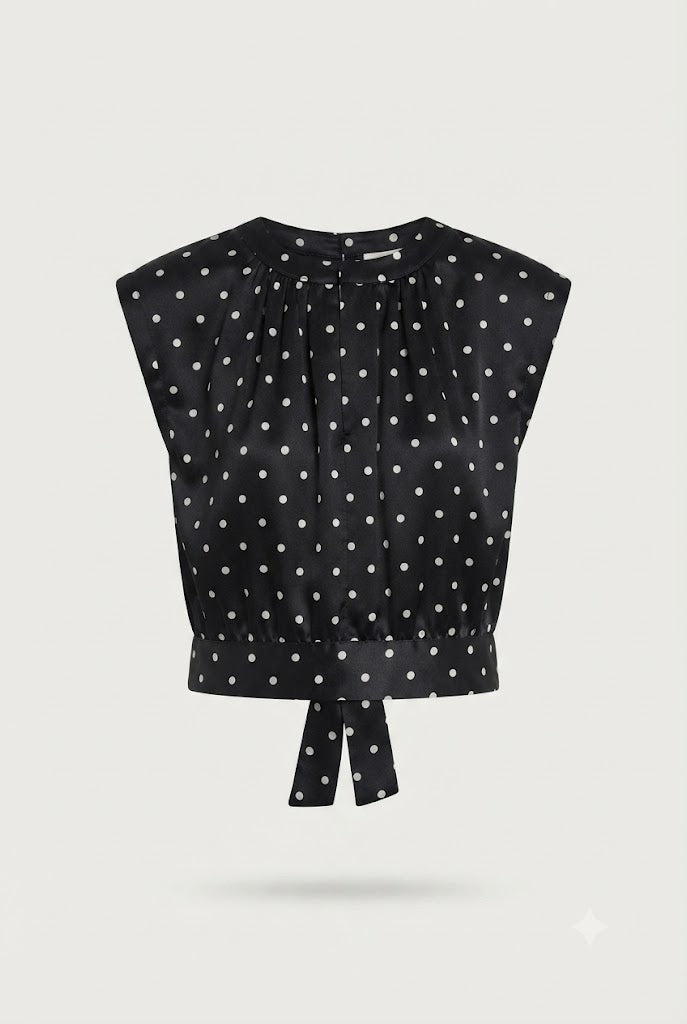 Crop-top soyeux Maguie noeud au dos à pois