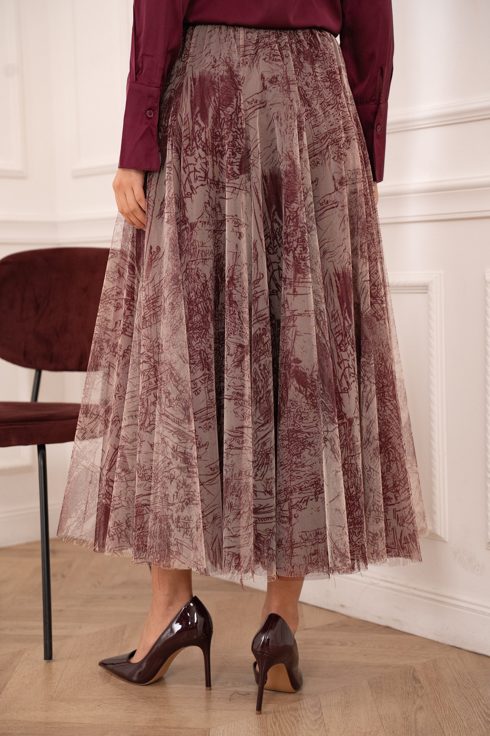 Jupe Ambre en tulle imprimé toile de Jouy