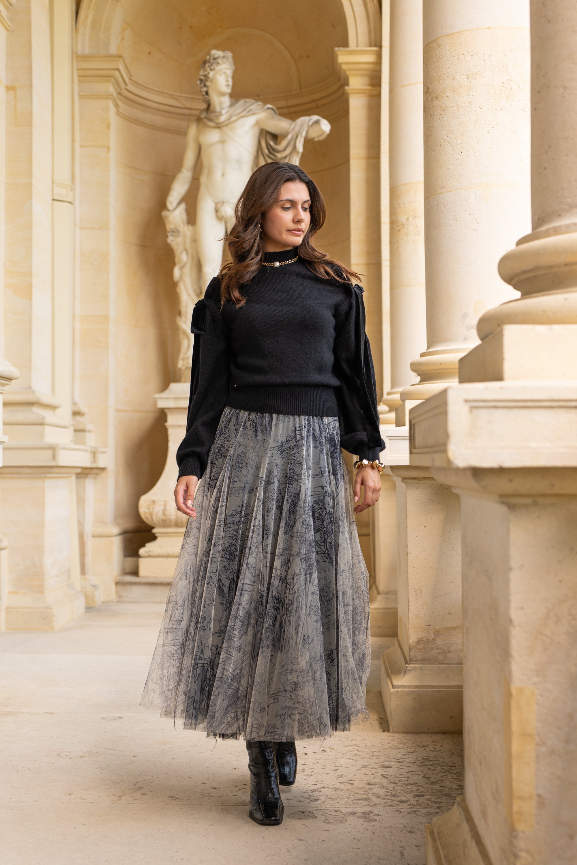 Jupe Ambre en tulle imprimé toile de Jouy