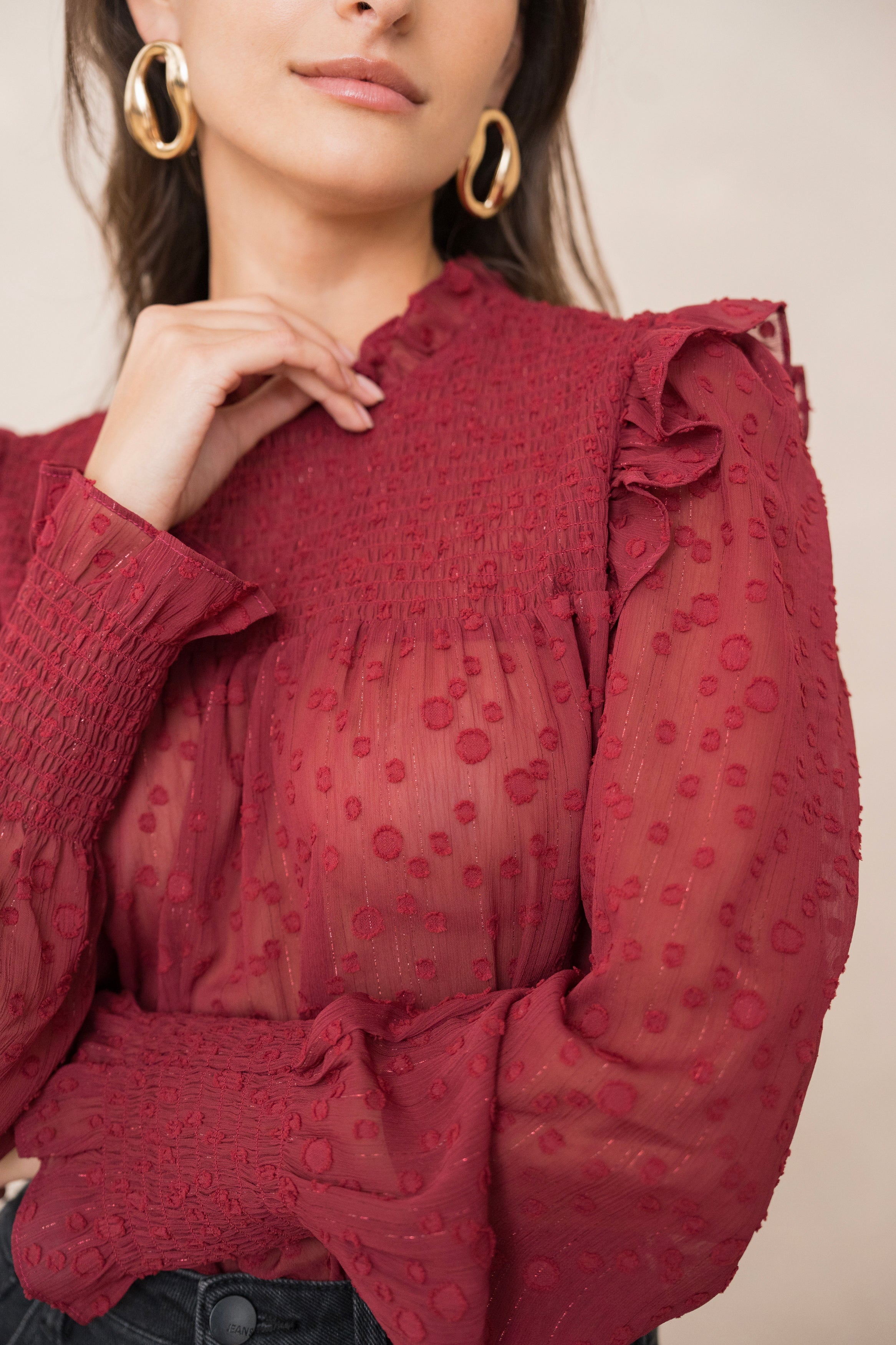 Blouse col et manches à volants