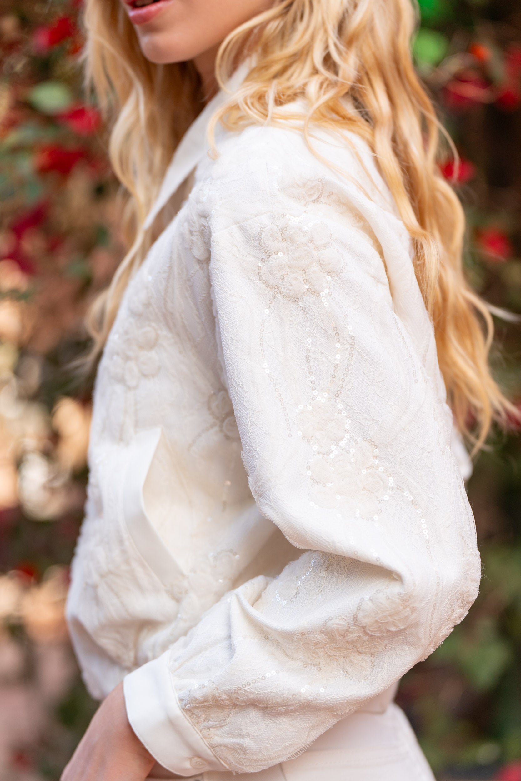 Veste courte zippée en dentelle à sequin